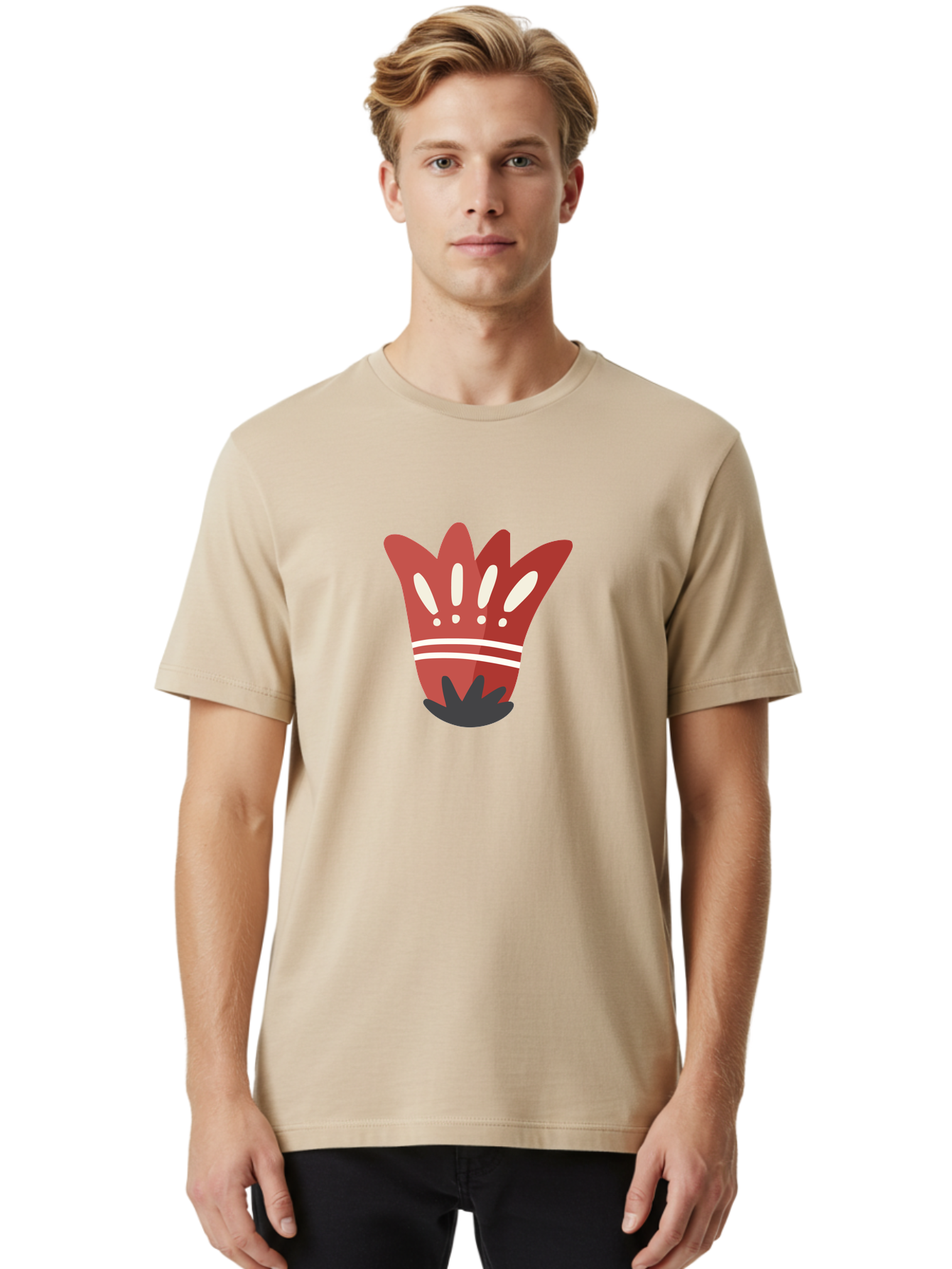 Red-Hand Men'S Graphic Tee, 100% Cotton, Comfortable Casual Summer Wear, Machine Washable, Red Hand Illustration, Hand With Fingers Spread, White Accents On Fingers, Symbol Or Gesture, Bold Design, Simple Shapes, Minimalist Style, Aad745 20