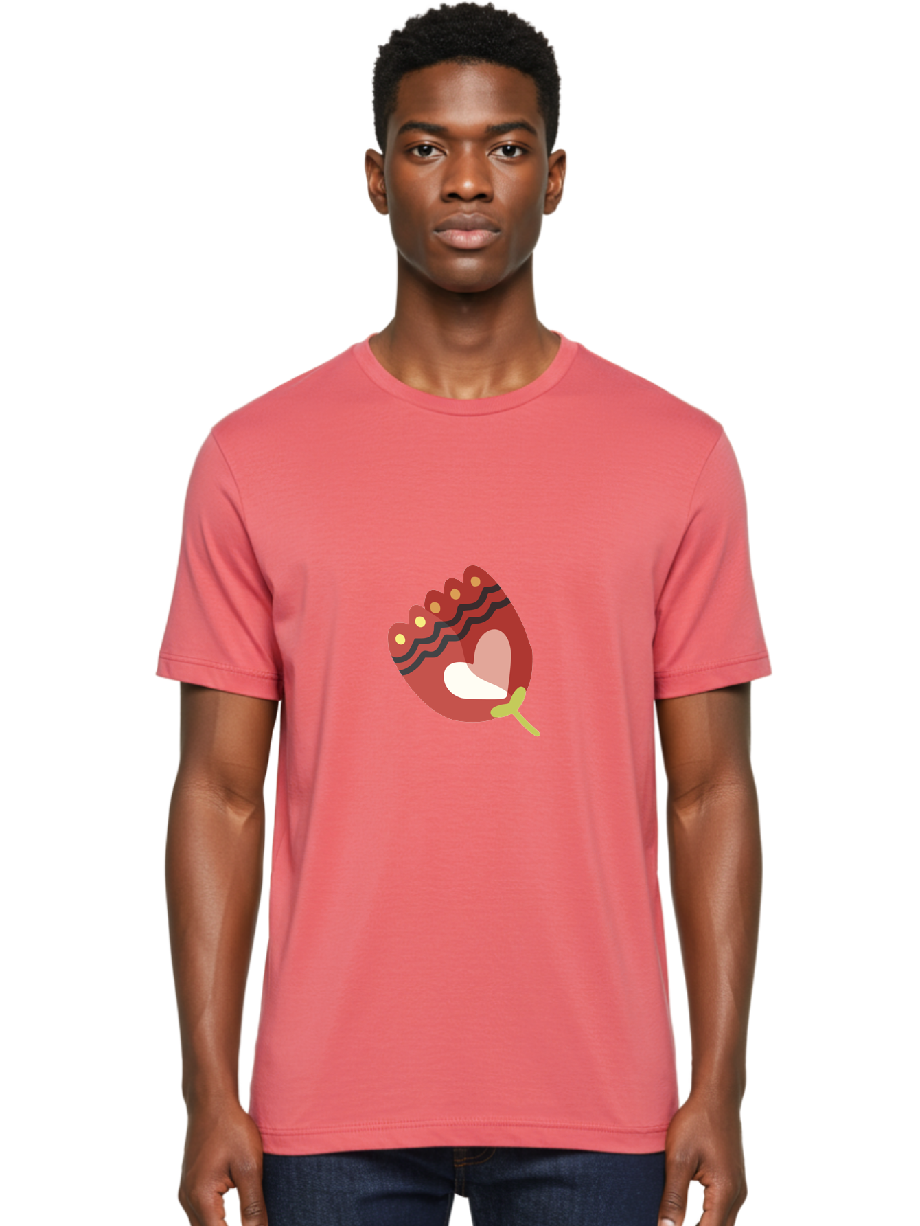 Red-Maraca Men'S Graphic Tee, 100% Cotton, Comfortable Casual Summer Wear, Machine Washable, Maraca, Musical Instrument, Red Color, Gold Dots, Black Stripes, White And Pink Interior, Rhythmic Vibe, Latin Music, Cultural Symbol, Abstract Art Aad746 12