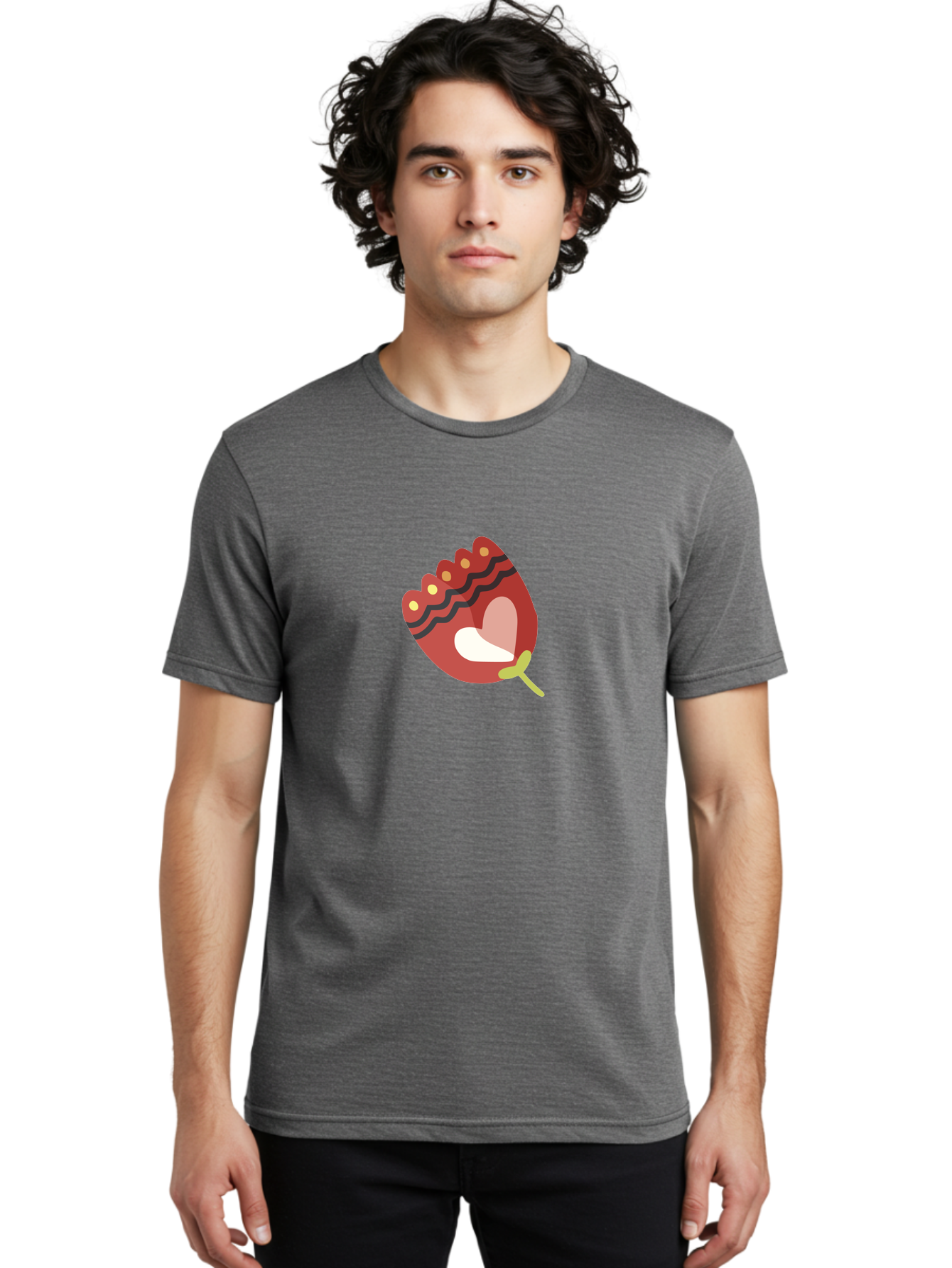 Red-Maraca Men'S Graphic Tee, 100% Cotton, Comfortable Casual Summer Wear, Machine Washable, Maraca, Musical Instrument, Red Color, Gold Dots, Black Stripes, White And Pink Interior, Rhythmic Vibe, Latin Music, Cultural Symbol, Abstract Art Aad746 4