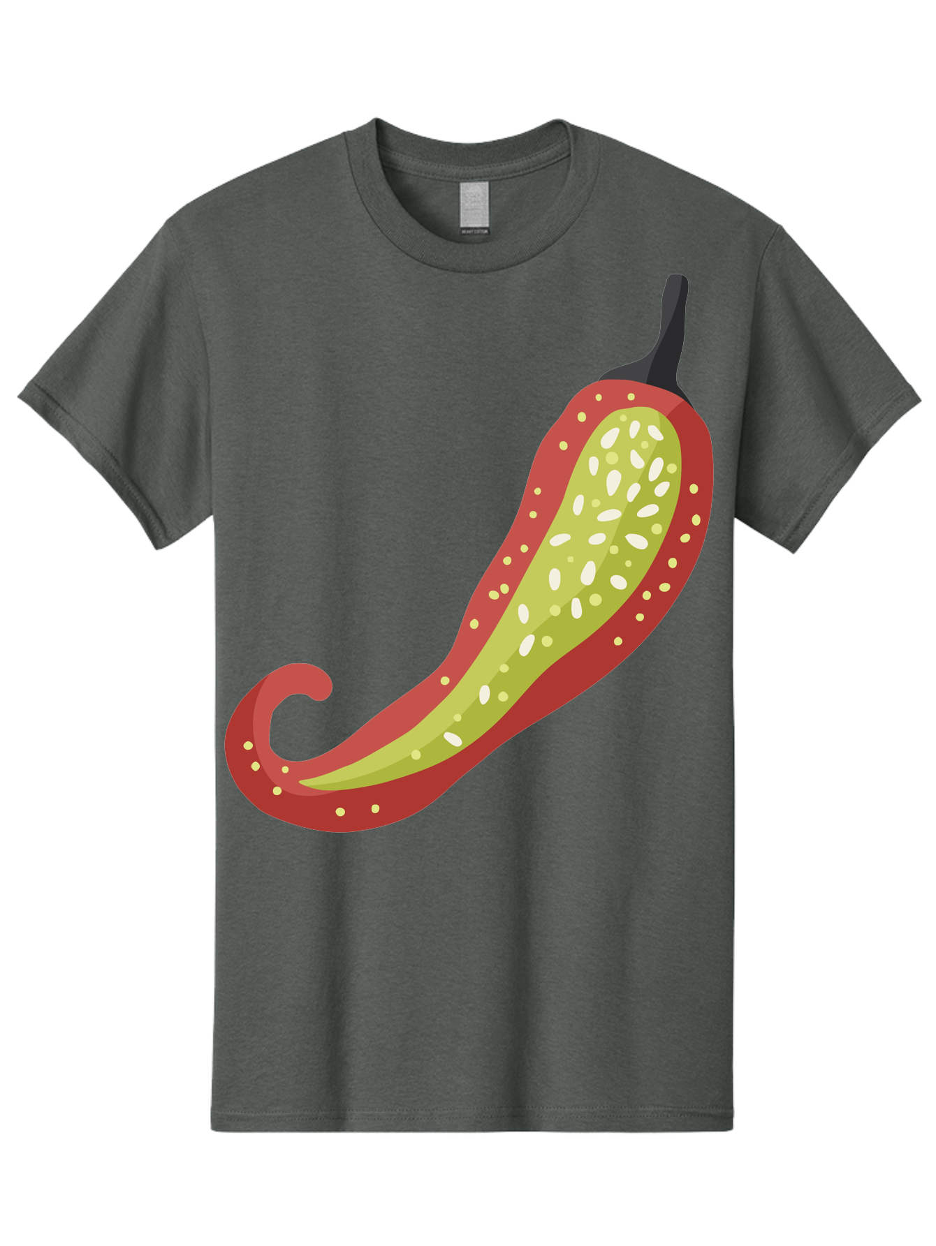 Red-Pepper Men'S Graphic Tee, 100% Cotton, Comfortable Casual Summer Wear, Machine Washable, Red Chili Pepper, Cutaway View, Seeds Inside, Spicy Food, Hot Pepper, Culinary Ingredient, Vibrant Red Color, Illustration Art Aad748 7