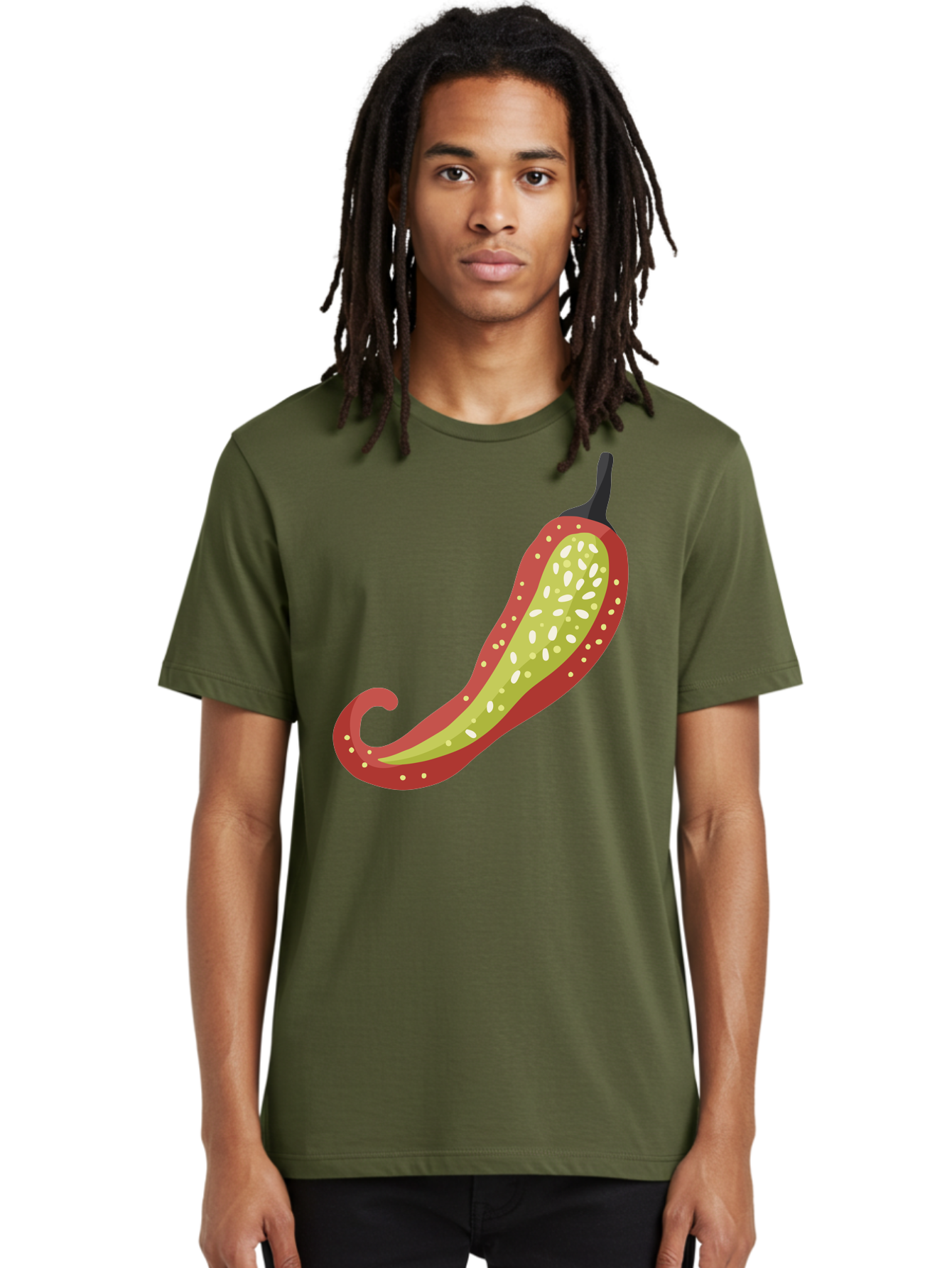 Red-Pepper Men'S Graphic Tee, 100% Cotton, Comfortable Casual Summer Wear, Machine Washable, Red Chili Pepper, Cutaway View, Seeds Inside, Spicy Food, Hot Pepper, Culinary Ingredient, Vibrant Red Color, Illustration Art Aad748 30