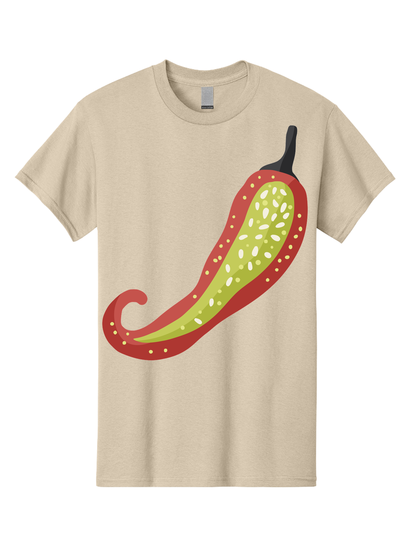 Red-Pepper Men'S Graphic Tee, 100% Cotton, Comfortable Casual Summer Wear, Machine Washable, Red Chili Pepper, Cutaway View, Seeds Inside, Spicy Food, Hot Pepper, Culinary Ingredient, Vibrant Red Color, Illustration Art Aad748 3