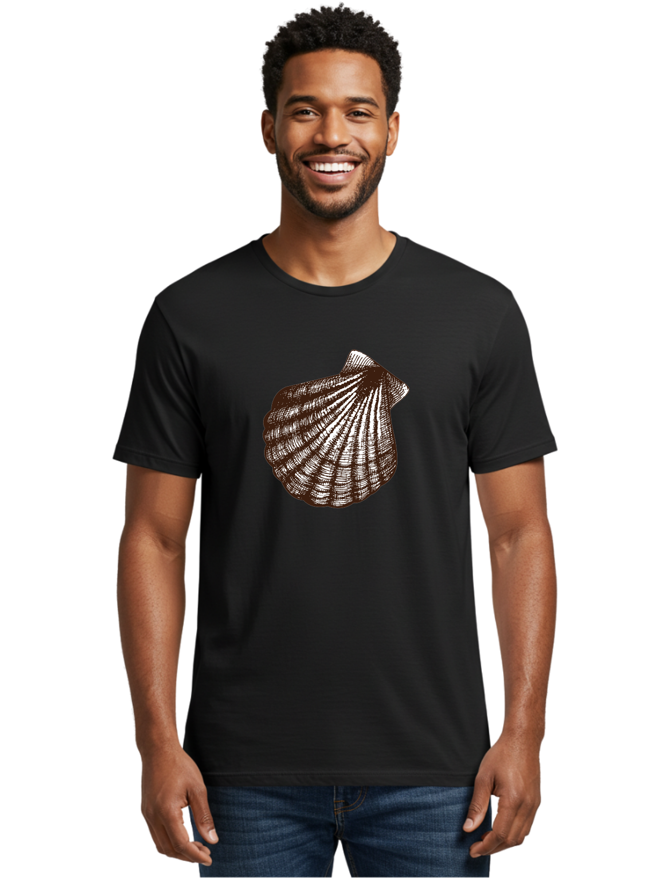 Scallop-Shell Men'S Graphic Tee, 100% Cotton, Comfortable Casual Summer Wear, Machine Washable, Scallop Shell, Seashell, Ocean Shell, Marine Life, Coastal Decor, Beachy Vibe, Shell Art, Detailed Illustration, Monochrome Design Aad749 8
