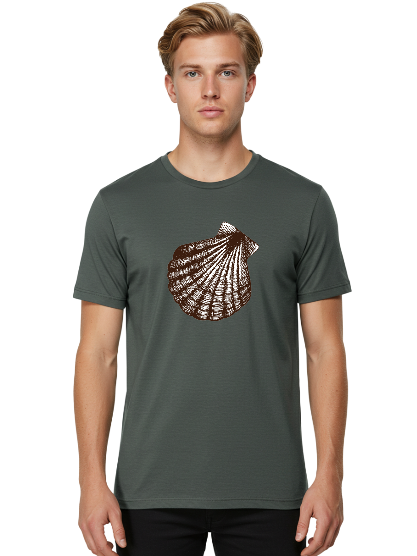 Scallop-Shell Men'S Graphic Tee, 100% Cotton, Comfortable Casual Summer Wear, Machine Washable, Scallop Shell, Seashell, Ocean Shell, Marine Life, Coastal Decor, Beachy Vibe, Shell Art, Detailed Illustration, Monochrome Design Aad749 24
