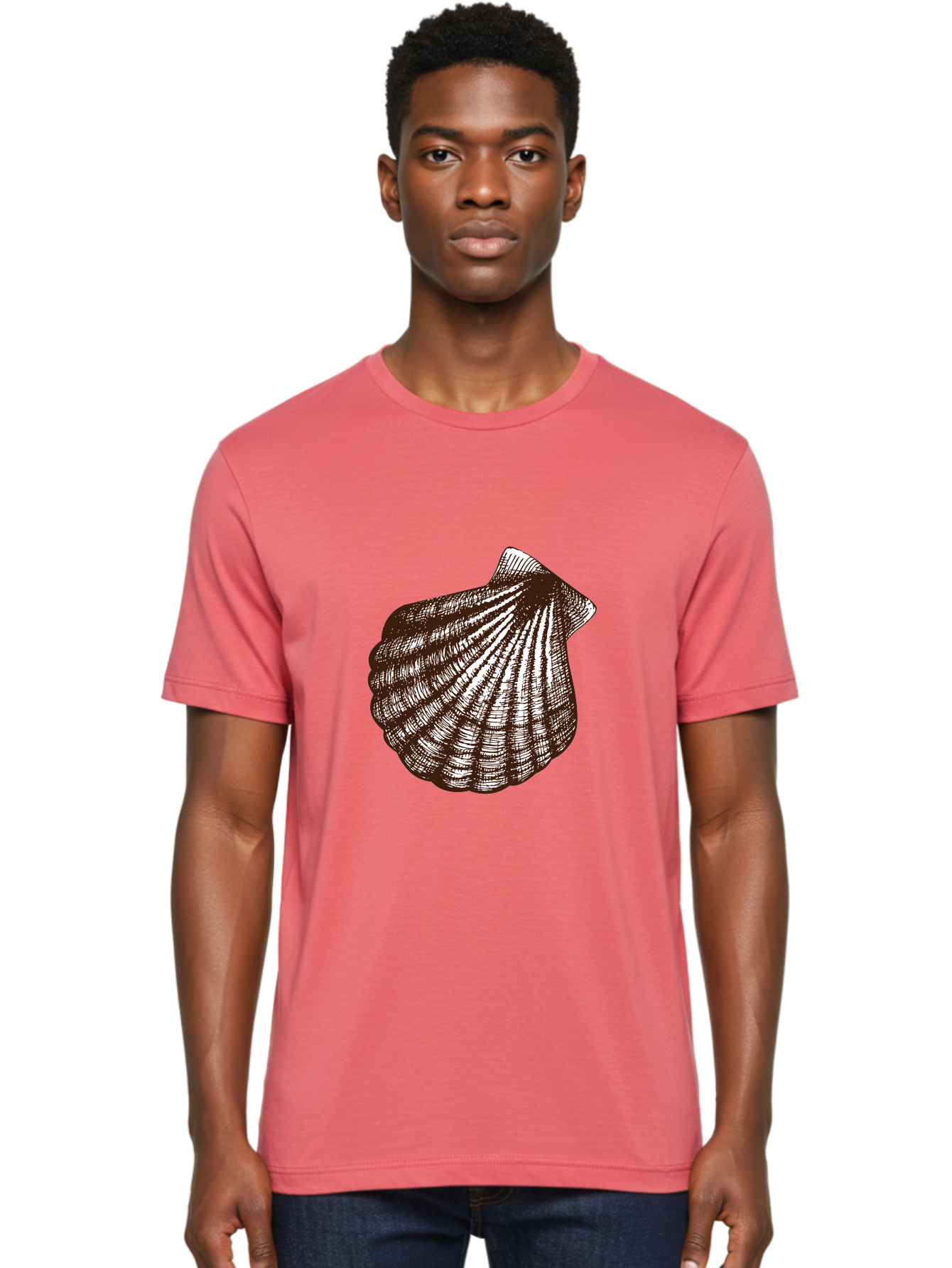 Scallop-Shell Men'S Graphic Tee, 100% Cotton, Comfortable Casual Summer Wear, Machine Washable, Scallop Shell, Seashell, Ocean Shell, Marine Life, Coastal Decor, Beachy Vibe, Shell Art, Detailed Illustration, Monochrome Design Aad749 20