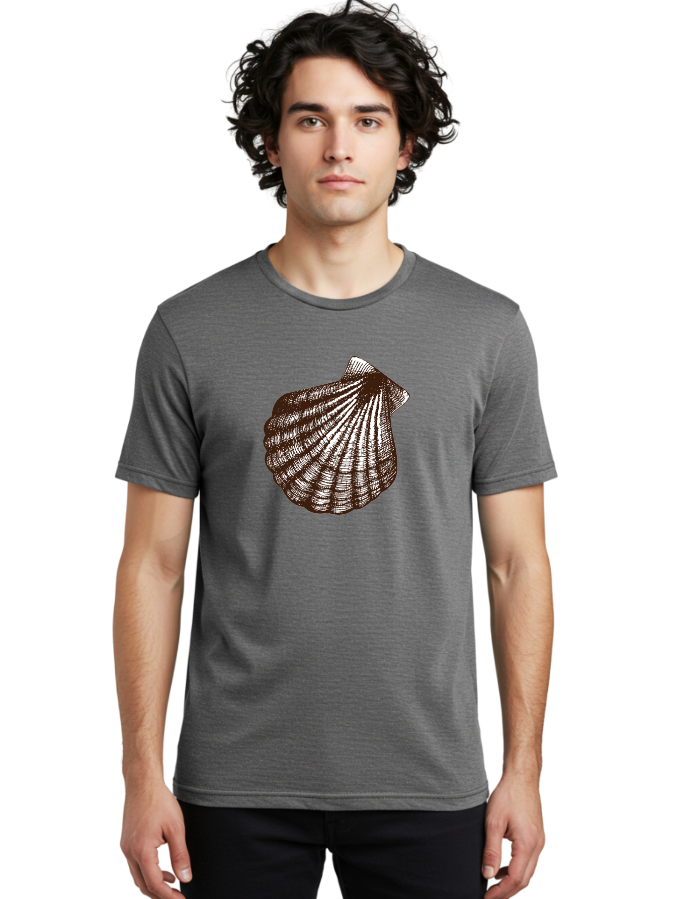 Scallop-Shell Men'S Graphic Tee, 100% Cotton, Comfortable Casual Summer Wear, Machine Washable, Scallop Shell, Seashell, Ocean Shell, Marine Life, Coastal Decor, Beachy Vibe, Shell Art, Detailed Illustration, Monochrome Design Aad749 6