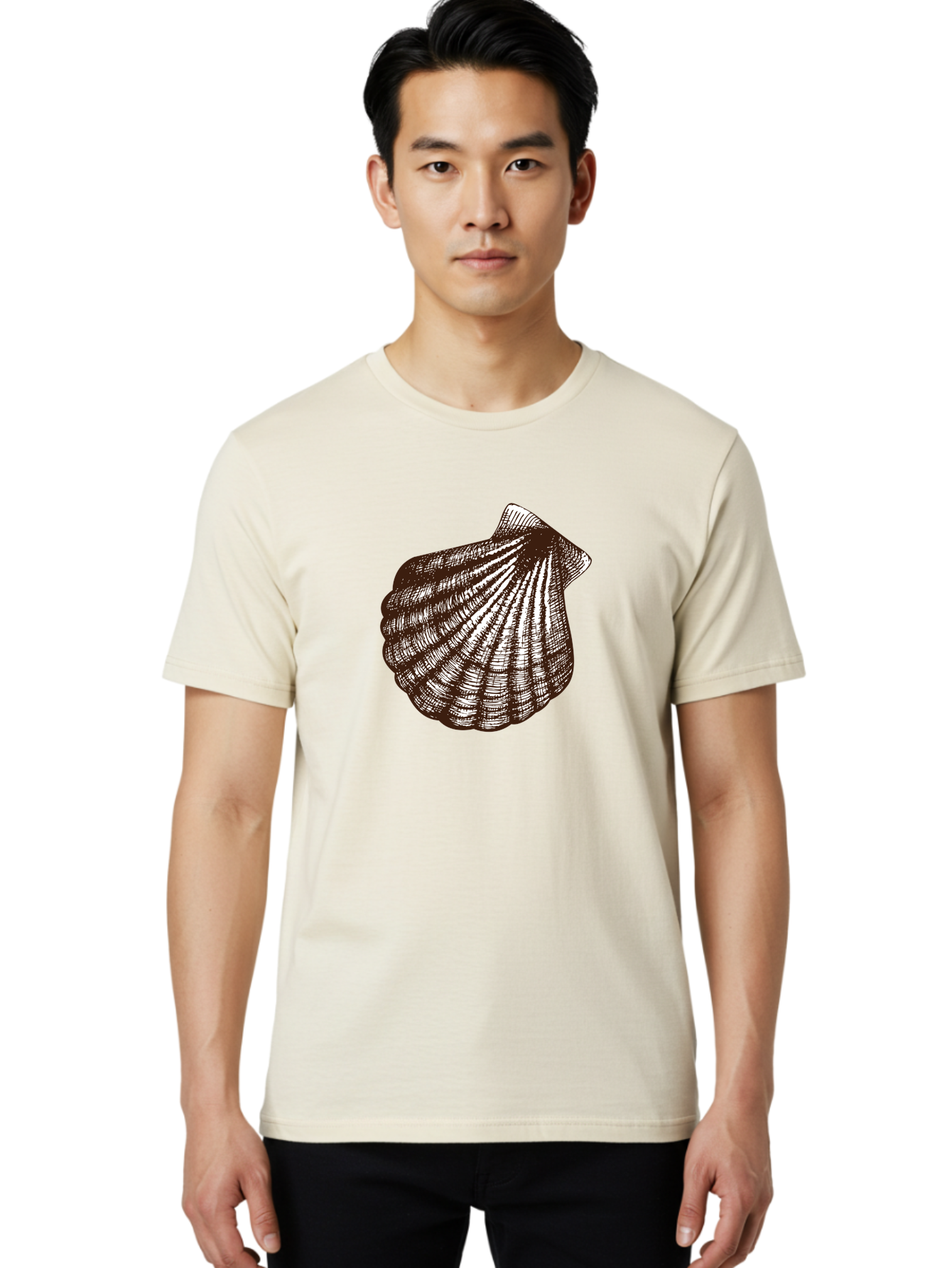Scallop-Shell Men'S Graphic Tee, 100% Cotton, Comfortable Casual Summer Wear, Machine Washable, Scallop Shell, Seashell, Ocean Shell, Marine Life, Coastal Decor, Beachy Vibe, Shell Art, Detailed Illustration, Monochrome Design Aad749 22
