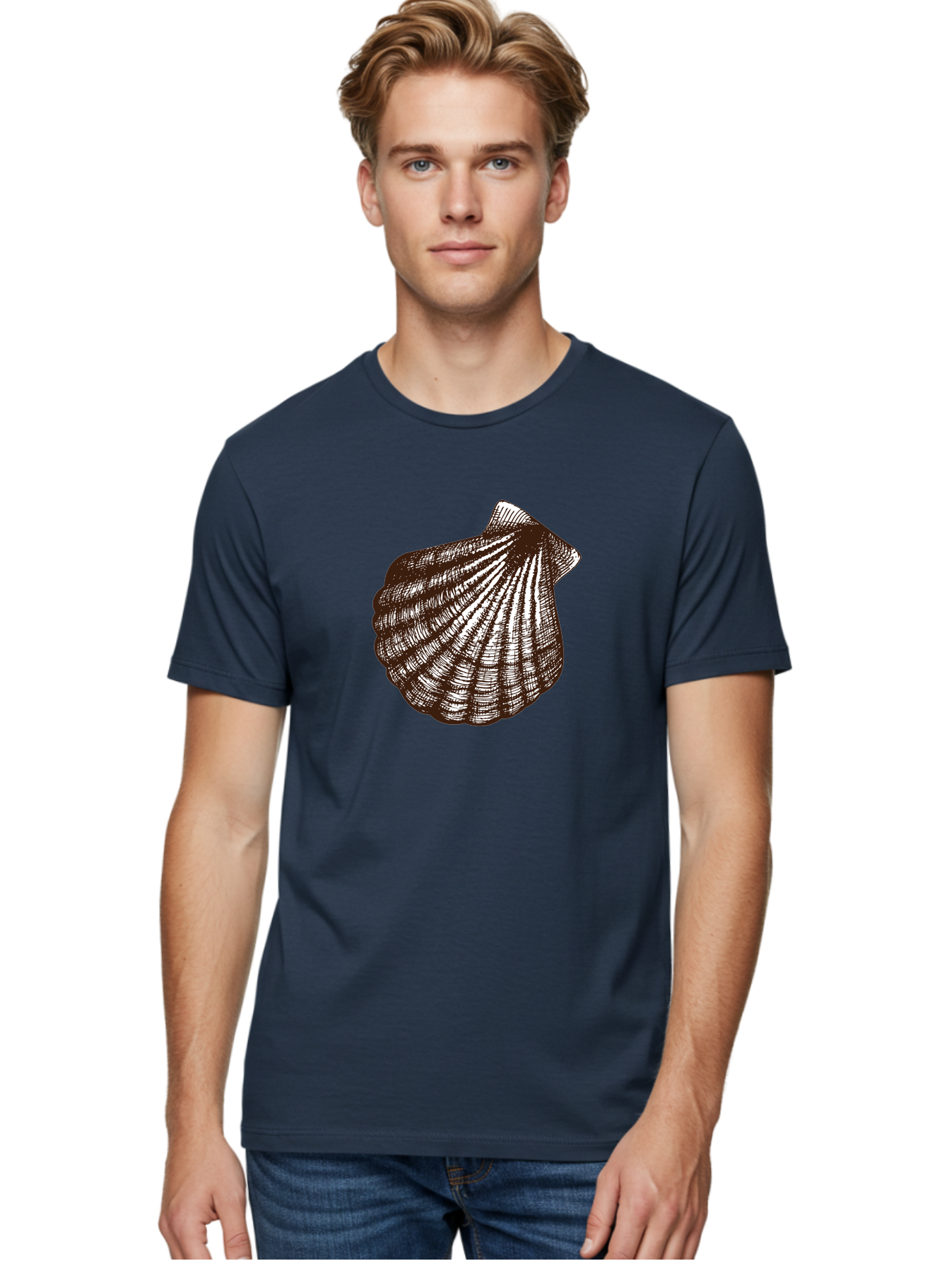 Scallop-Shell Men'S Graphic Tee, 100% Cotton, Comfortable Casual Summer Wear, Machine Washable, Scallop Shell, Seashell, Ocean Shell, Marine Life, Coastal Decor, Beachy Vibe, Shell Art, Detailed Illustration, Monochrome Design Aad749 26