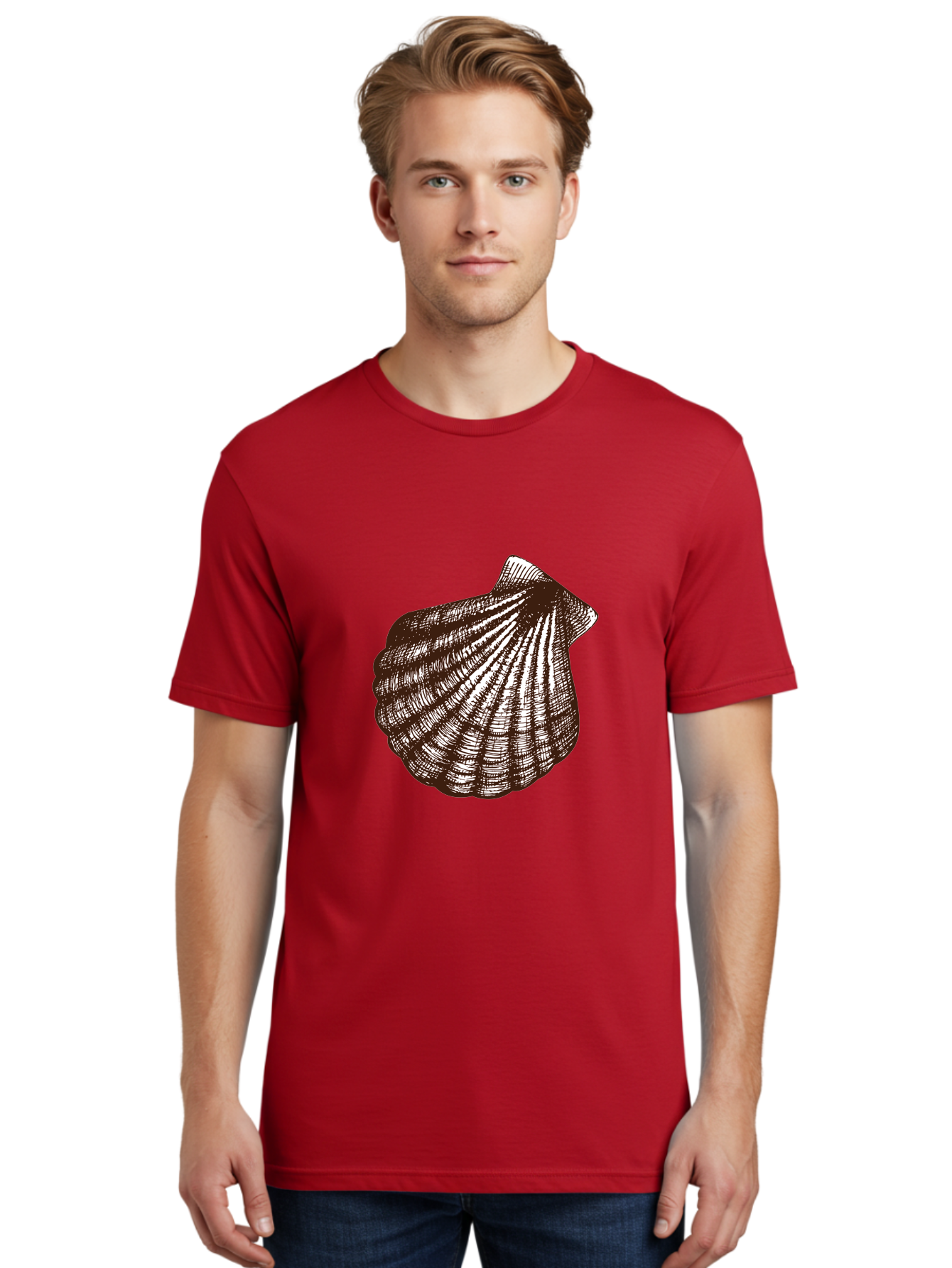 Scallop-Shell Men'S Graphic Tee, 100% Cotton, Comfortable Casual Summer Wear, Machine Washable, Scallop Shell, Seashell, Ocean Shell, Marine Life, Coastal Decor, Beachy Vibe, Shell Art, Detailed Illustration, Monochrome Design Aad749 12