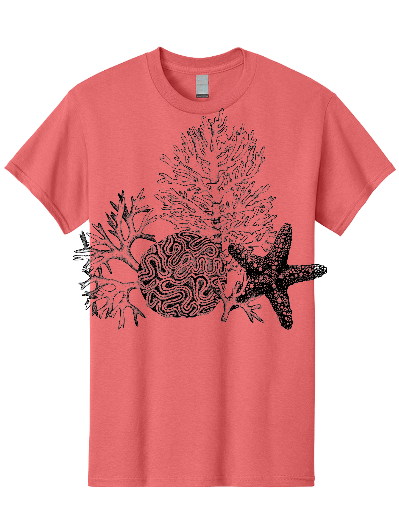 Sea-Turtle Men'S Graphic Tee, 100% Cotton, Comfortable Casual Summer Wear, Machine Washable, Brain Illustration, Coral Reef, Starfish, Ocean Life, Sea Creatures, Underwater World, Marine Biology, Neurological Art, Abstract Design, Aad751 15