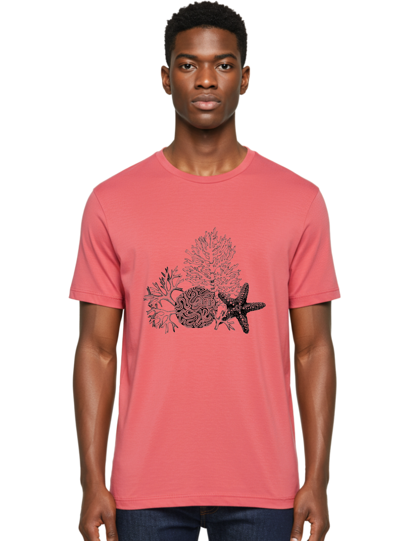 Sea-Turtle Men'S Graphic Tee, 100% Cotton, Comfortable Casual Summer Wear, Machine Washable, Brain Illustration, Coral Reef, Starfish, Ocean Life, Sea Creatures, Underwater World, Marine Biology, Neurological Art, Abstract Design, Aad751 16