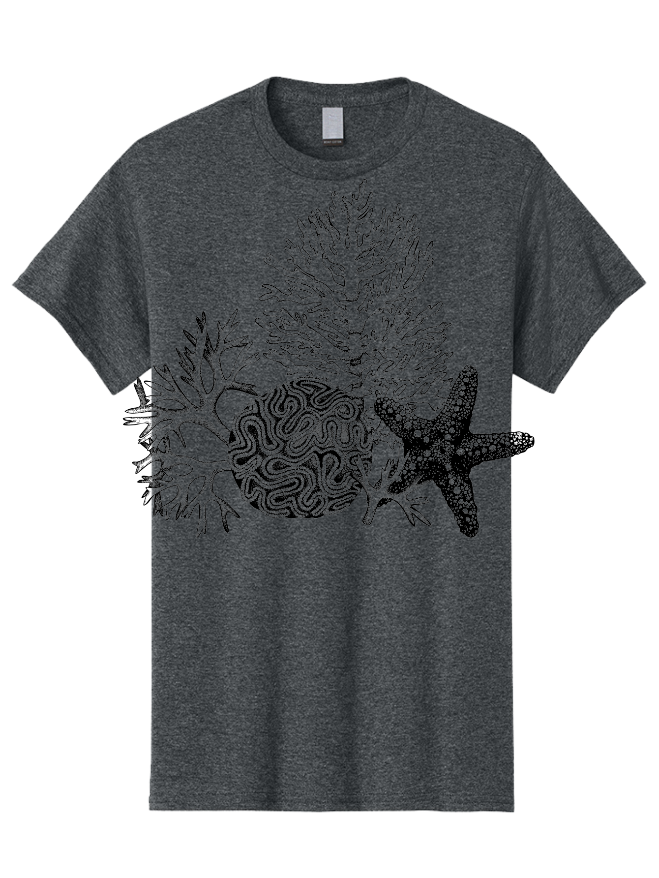 Sea-Turtle Men'S Graphic Tee, 100% Cotton, Comfortable Casual Summer Wear, Machine Washable, Brain Illustration, Coral Reef, Starfish, Ocean Life, Sea Creatures, Underwater World, Marine Biology, Neurological Art, Abstract Design, Aad751 27
