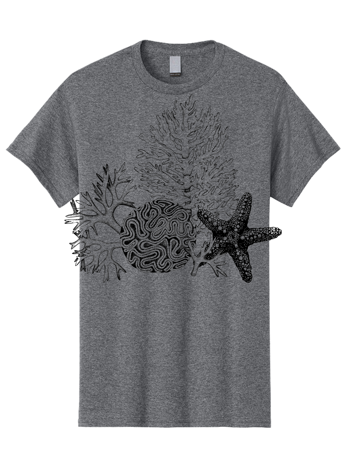Sea-Turtle Men'S Graphic Tee, 100% Cotton, Comfortable Casual Summer Wear, Machine Washable, Brain Illustration, Coral Reef, Starfish, Ocean Life, Sea Creatures, Underwater World, Marine Biology, Neurological Art, Abstract Design, Aad751 21