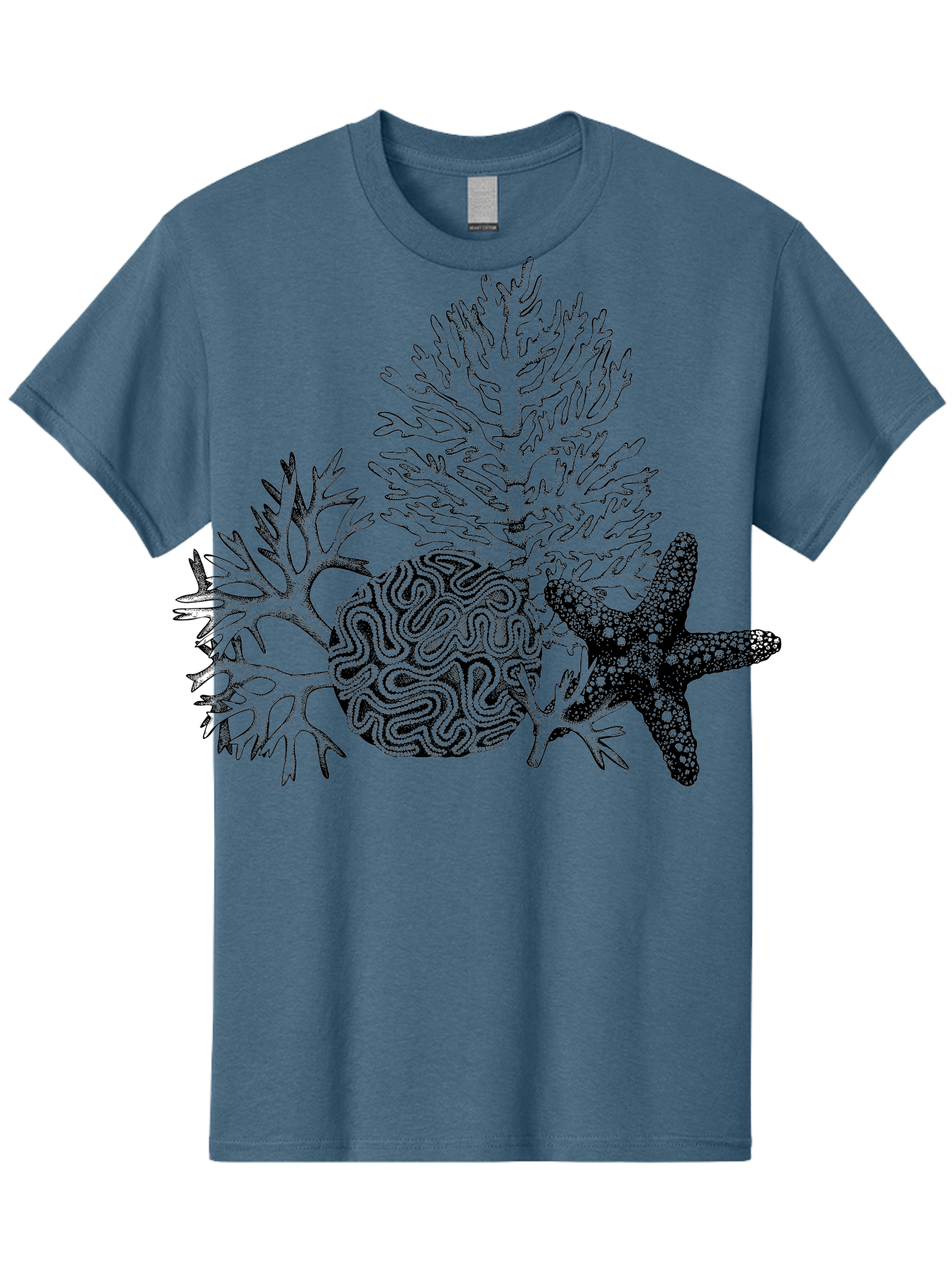 Sea-Turtle Men'S Graphic Tee, 100% Cotton, Comfortable Casual Summer Wear, Machine Washable, Brain Illustration, Coral Reef, Starfish, Ocean Life, Sea Creatures, Underwater World, Marine Biology, Neurological Art, Abstract Design, Aad751 19