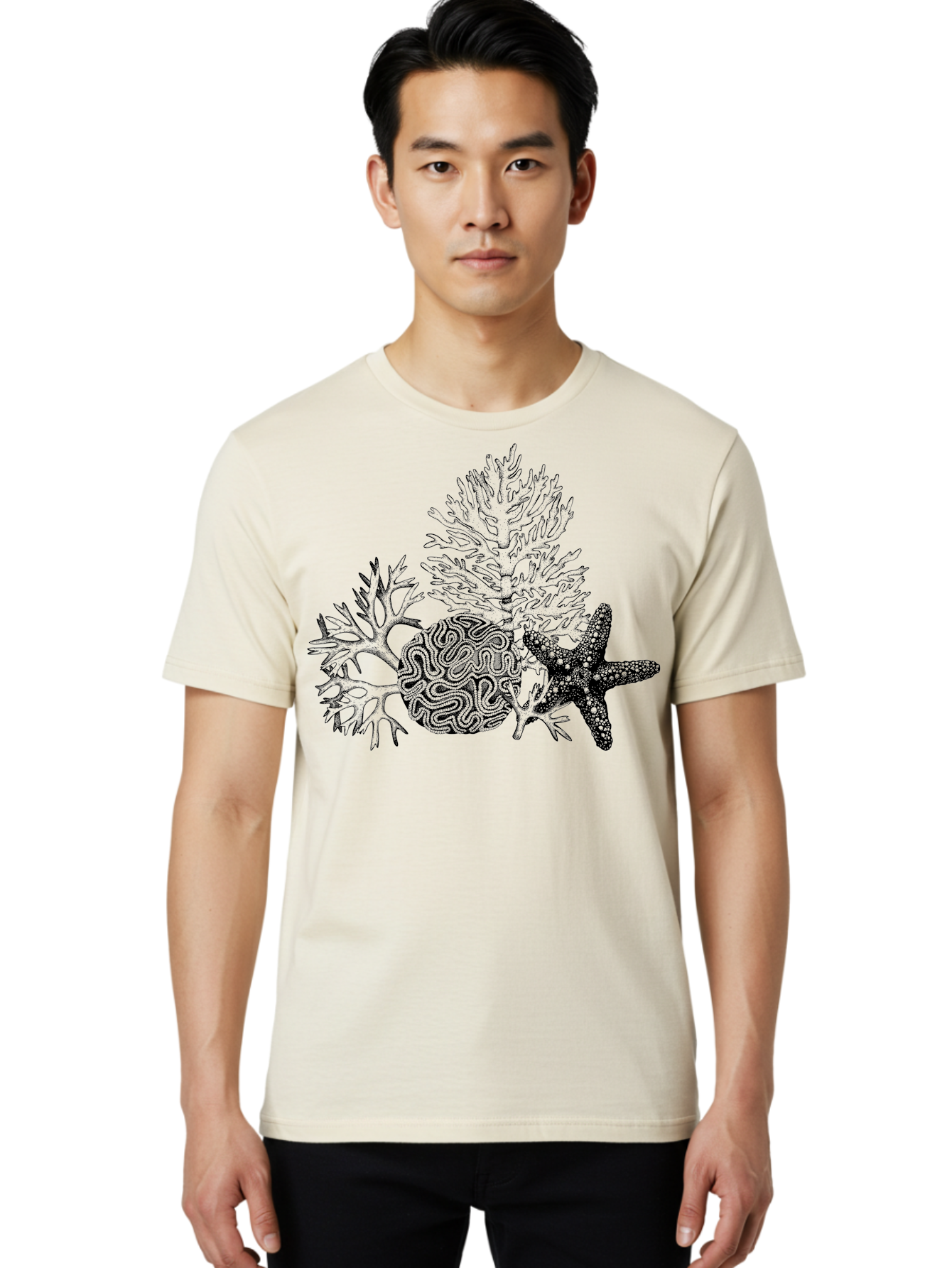 Sea-Turtle Men'S Graphic Tee, 100% Cotton, Comfortable Casual Summer Wear, Machine Washable, Brain Illustration, Coral Reef, Starfish, Ocean Life, Sea Creatures, Underwater World, Marine Biology, Neurological Art, Abstract Design, Aad751 8