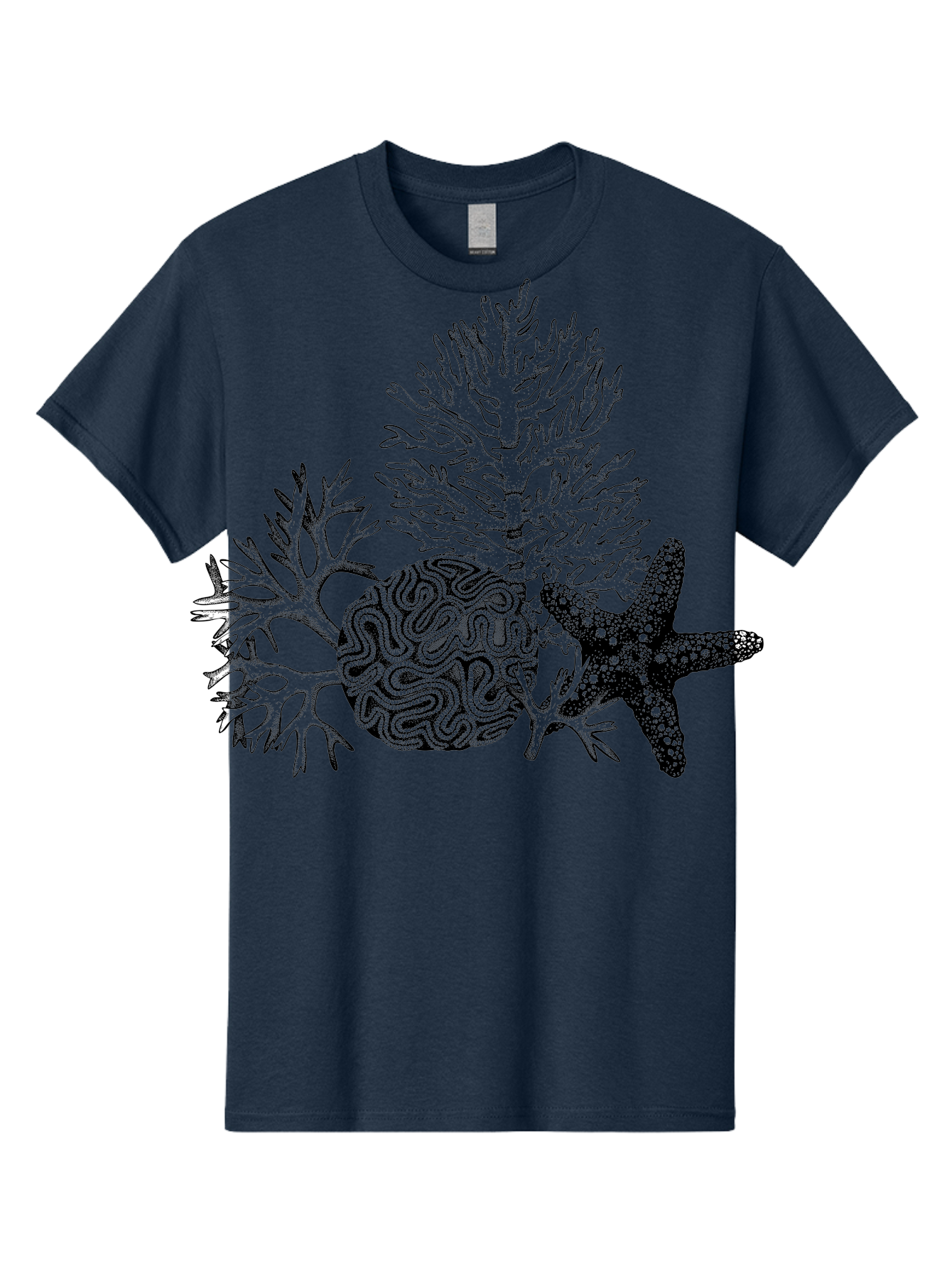 Sea-Turtle Men'S Graphic Tee, 100% Cotton, Comfortable Casual Summer Wear, Machine Washable, Brain Illustration, Coral Reef, Starfish, Ocean Life, Sea Creatures, Underwater World, Marine Biology, Neurological Art, Abstract Design, Aad751 25