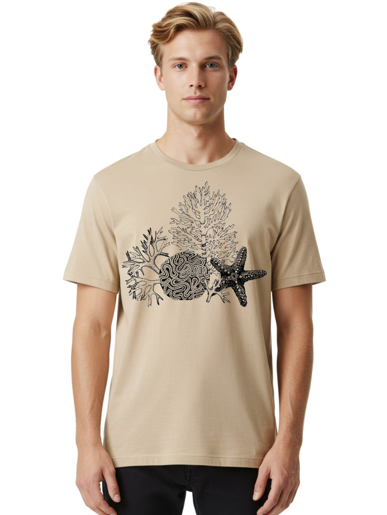 Sea-Turtle Men'S Graphic Tee, 100% Cotton, Comfortable Casual Summer Wear, Machine Washable, Brain Illustration, Coral Reef, Starfish, Ocean Life, Sea Creatures, Underwater World, Marine Biology, Neurological Art, Abstract Design, Aad751 10
