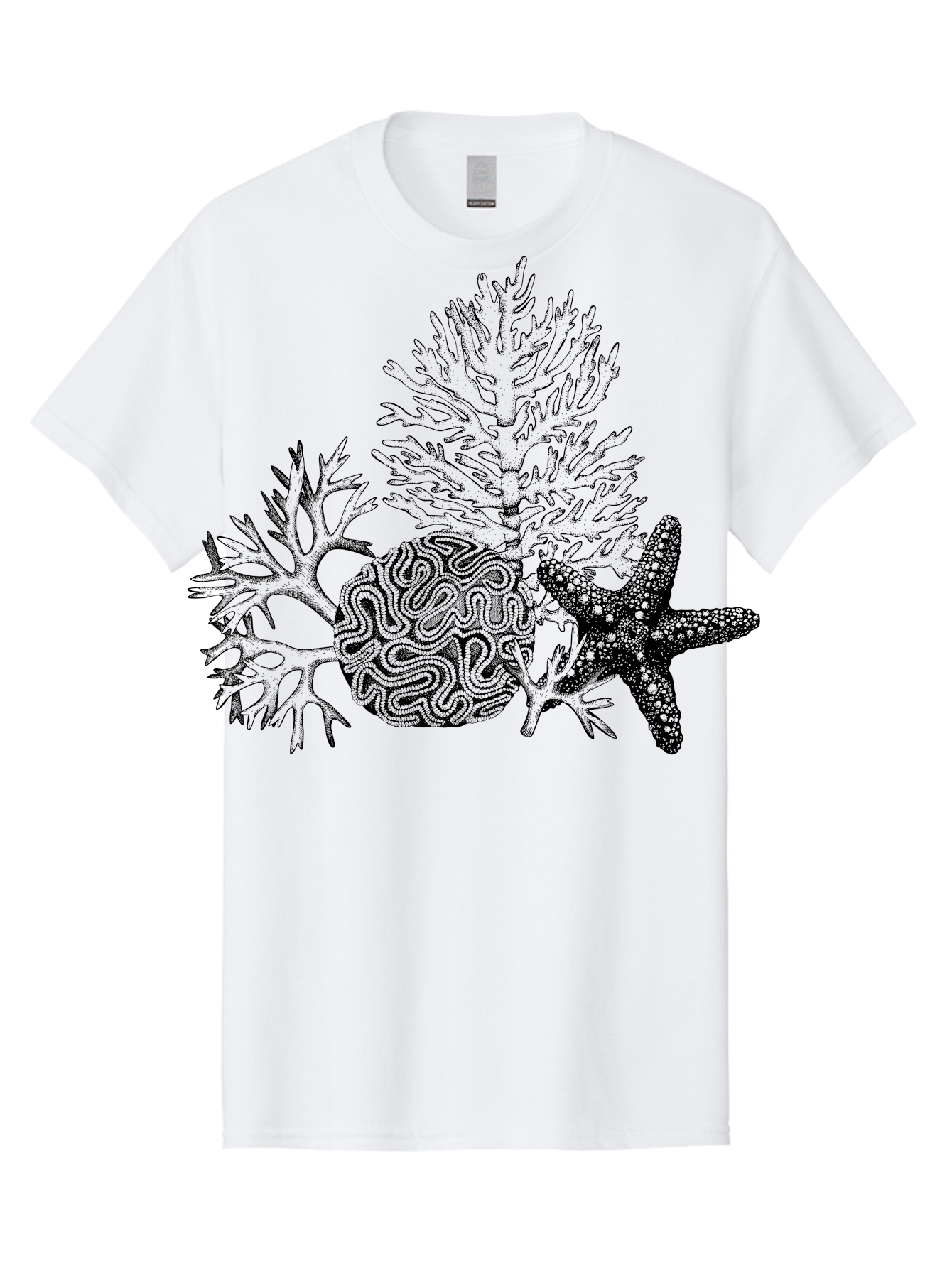 Sea-Turtle Men'S Graphic Tee, 100% Cotton, Comfortable Casual Summer Wear, Machine Washable, Brain Illustration, Coral Reef, Starfish, Ocean Life, Sea Creatures, Underwater World, Marine Biology, Neurological Art, Abstract Design, Aad751 3
