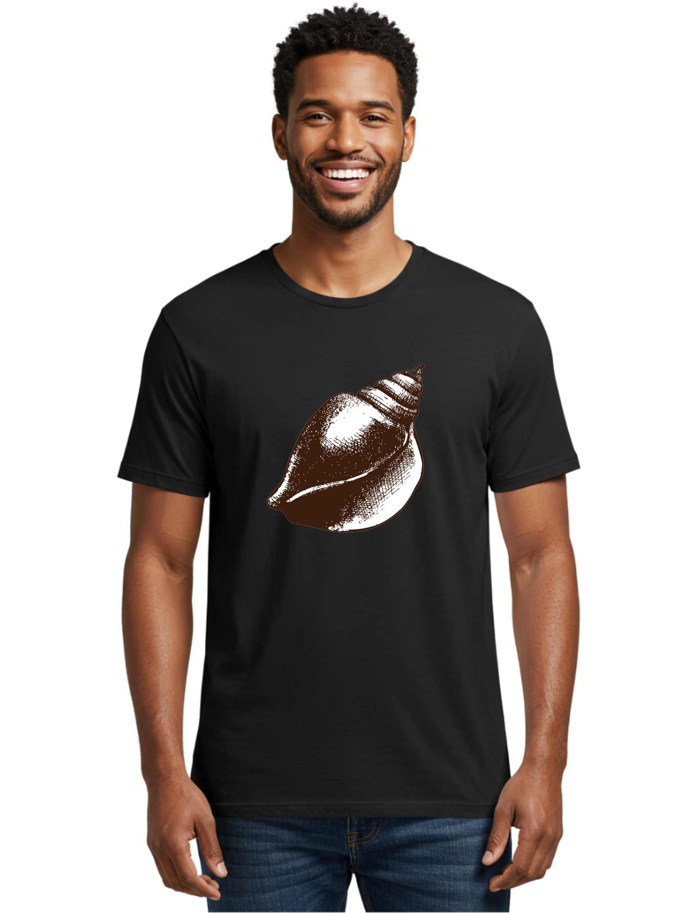 Seashell Men'S Graphic Tee, 100% Cotton, Comfortable Casual Summer Wear, Machine Washable, Vintage Seashell, Marine Life, Ocean Treasures, Coastal Decor, Classic Illustration, Monochrome Art, Textured Shell, Retro Style, Detailed Drawing, Aad752 4