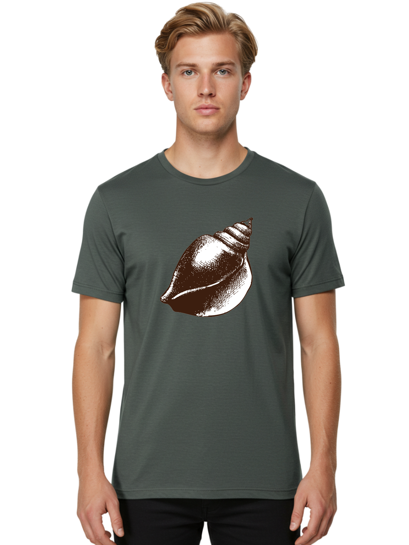 Seashell Men'S Graphic Tee, 100% Cotton, Comfortable Casual Summer Wear, Machine Washable, Vintage Seashell, Marine Life, Ocean Treasures, Coastal Decor, Classic Illustration, Monochrome Art, Textured Shell, Retro Style, Detailed Drawing, Aad752 8