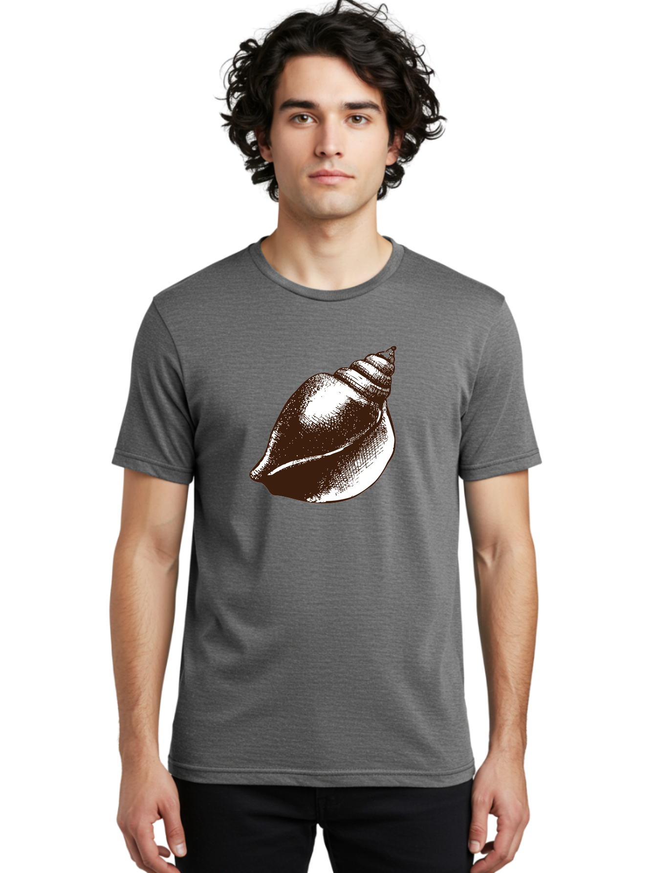 Seashell Men'S Graphic Tee, 100% Cotton, Comfortable Casual Summer Wear, Machine Washable, Vintage Seashell, Marine Life, Ocean Treasures, Coastal Decor, Classic Illustration, Monochrome Art, Textured Shell, Retro Style, Detailed Drawing, Aad752 14
