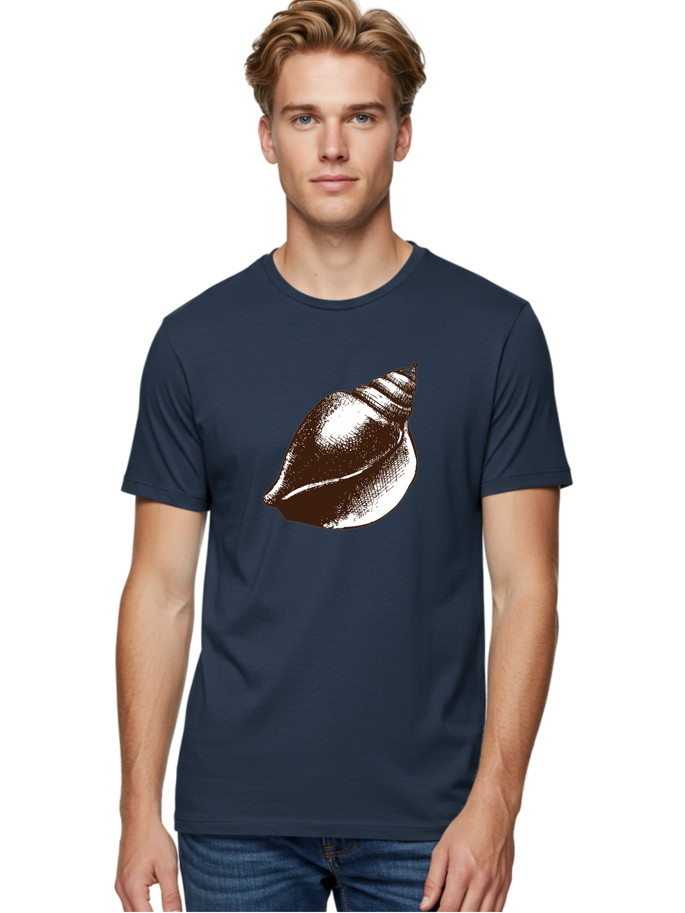 Seashell Men'S Graphic Tee, 100% Cotton, Comfortable Casual Summer Wear, Machine Washable, Vintage Seashell, Marine Life, Ocean Treasures, Coastal Decor, Classic Illustration, Monochrome Art, Textured Shell, Retro Style, Detailed Drawing, Aad752 10