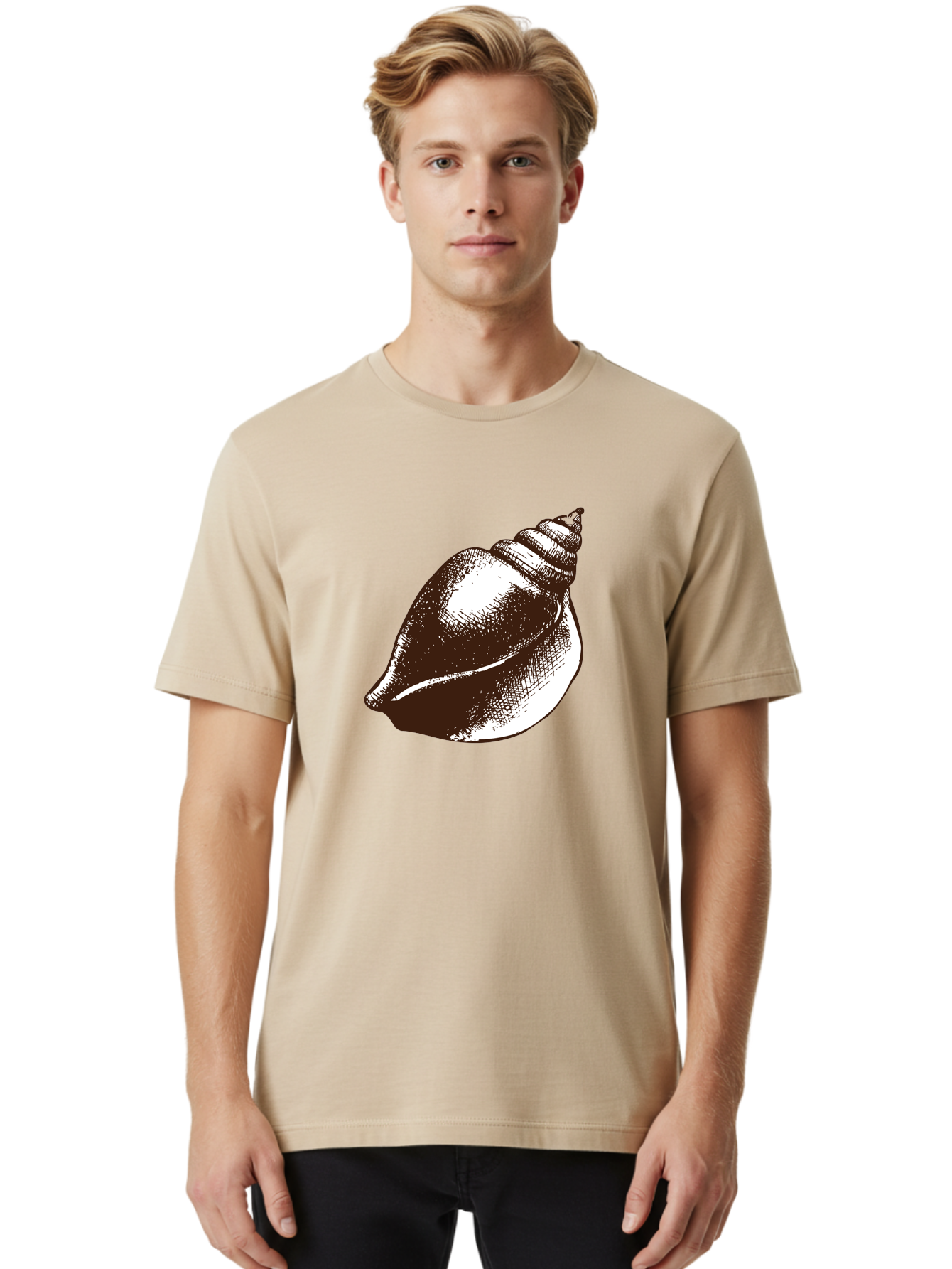 Seashell Men'S Graphic Tee, 100% Cotton, Comfortable Casual Summer Wear, Machine Washable, Vintage Seashell, Marine Life, Ocean Treasures, Coastal Decor, Classic Illustration, Monochrome Art, Textured Shell, Retro Style, Detailed Drawing, Aad752 24