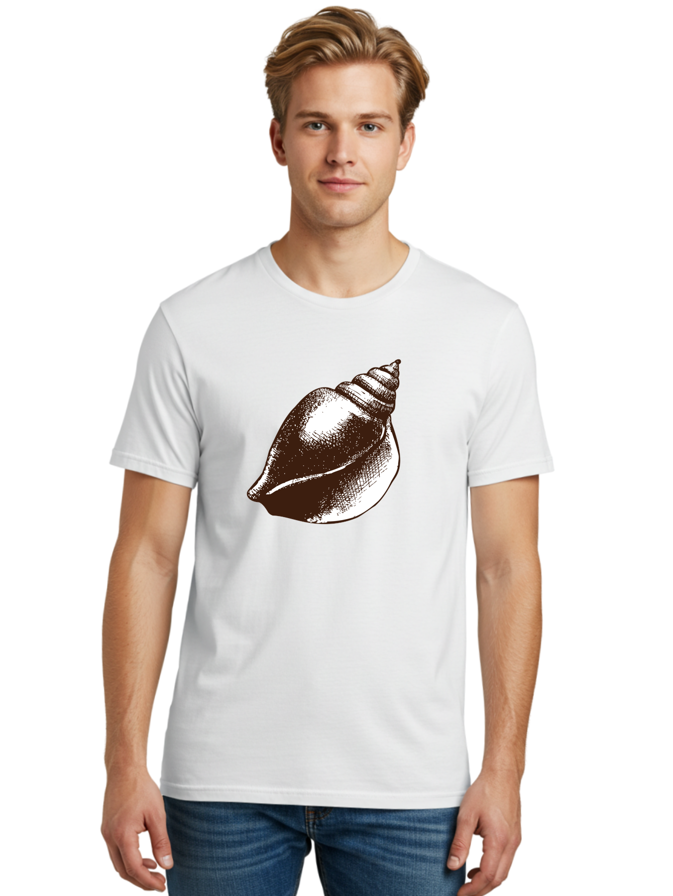 Seashell Men'S Graphic Tee, 100% Cotton, Comfortable Casual Summer Wear, Machine Washable, Vintage Seashell, Marine Life, Ocean Treasures, Coastal Decor, Classic Illustration, Monochrome Art, Textured Shell, Retro Style, Detailed Drawing, Aad752 2
