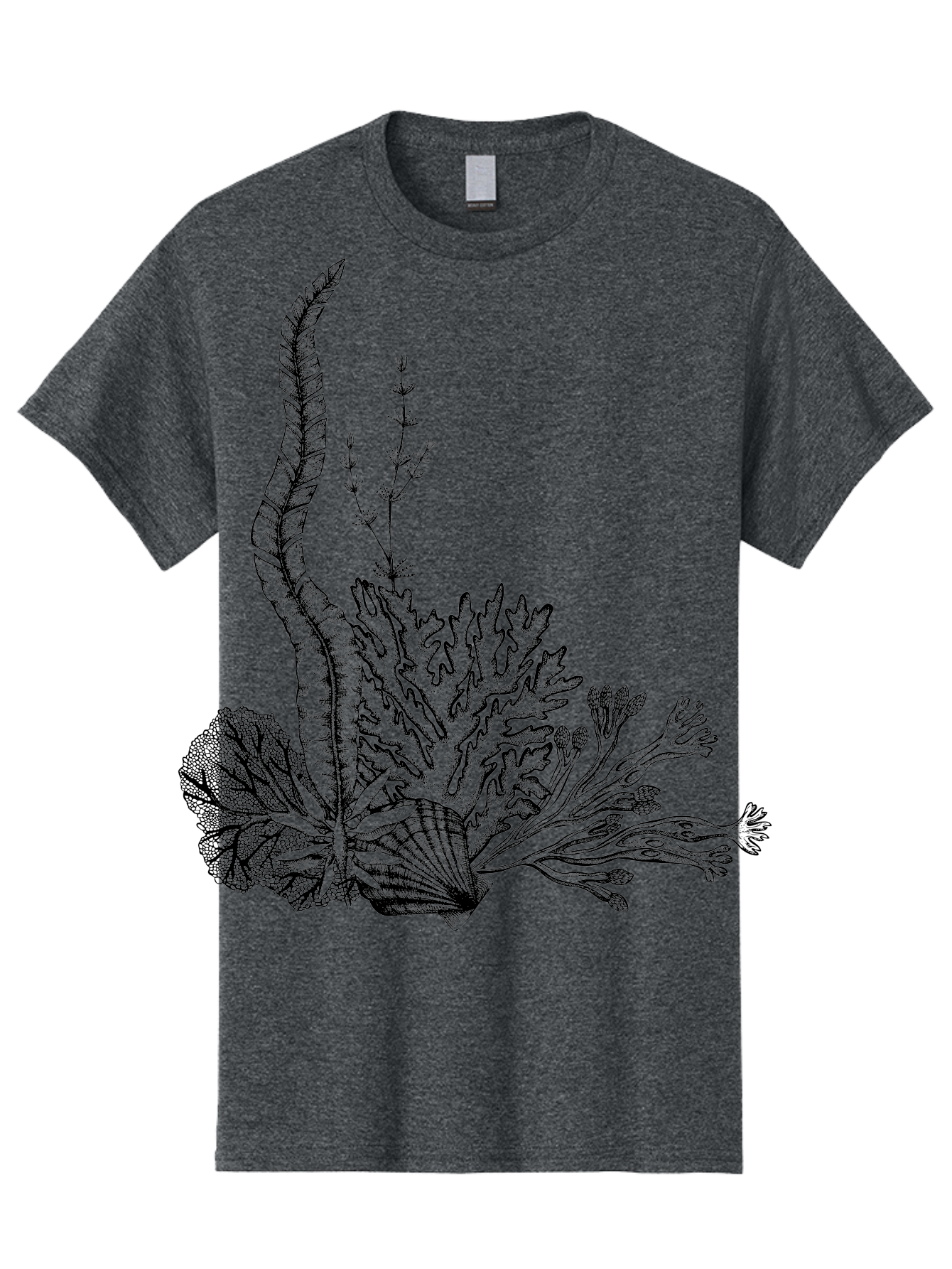 Seaweed-Illustration Men'S Graphic Tee, 100% Cotton, Comfortable Casual Summer Wear, Machine Washable, Detailed Seaweed, Oceanic Foliage, Black Ink Illustration, Floral Seaweed, Underwater Scenery, Marine Life, Botanical Art Aad753 29