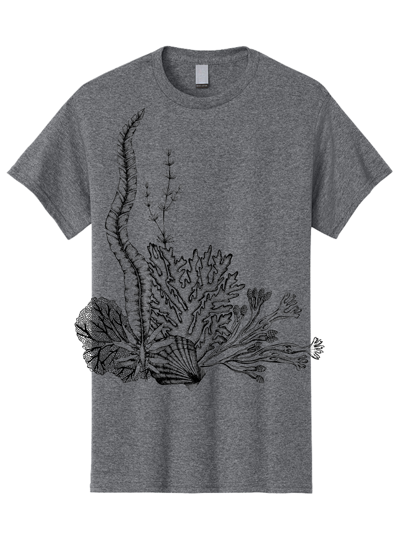 Seaweed-Illustration Men'S Graphic Tee, 100% Cotton, Comfortable Casual Summer Wear, Machine Washable, Detailed Seaweed, Oceanic Foliage, Black Ink Illustration, Floral Seaweed, Underwater Scenery, Marine Life, Botanical Art Aad753 3