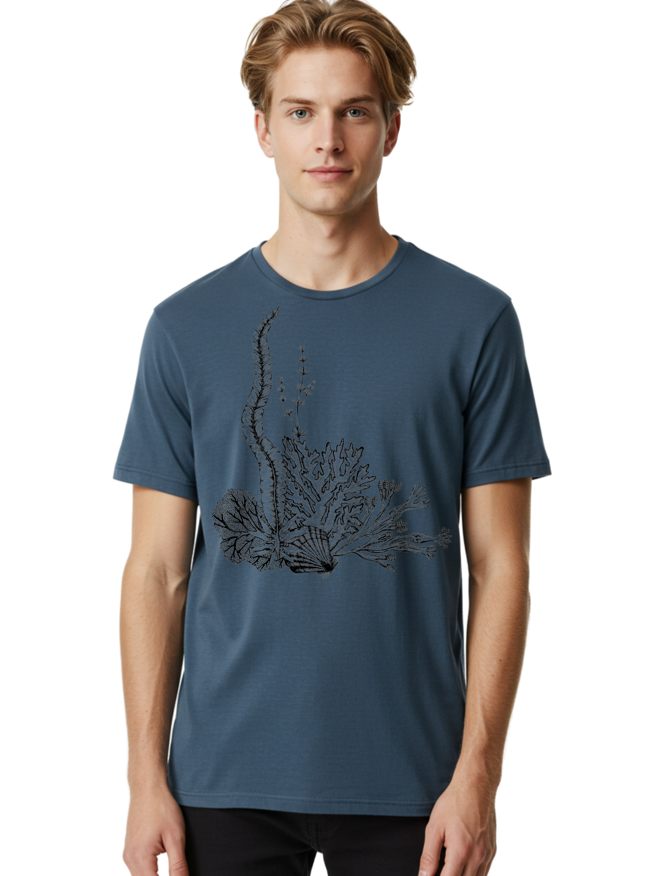 Seaweed-Illustration Men'S Graphic Tee, 100% Cotton, Comfortable Casual Summer Wear, Machine Washable, Detailed Seaweed, Oceanic Foliage, Black Ink Illustration, Floral Seaweed, Underwater Scenery, Marine Life, Botanical Art Aad753 6
