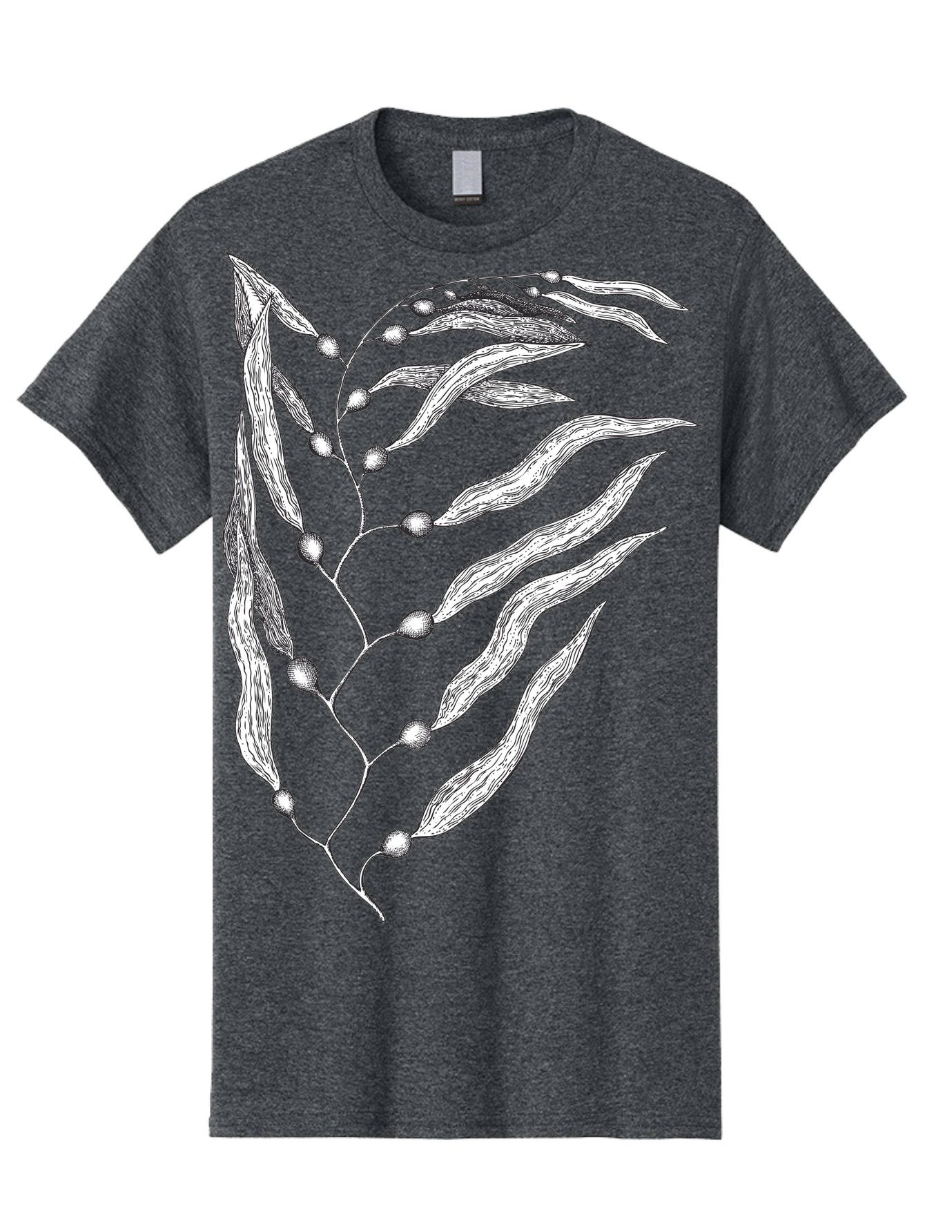 Seaweed Men'S Graphic Tee, 100% Cotton, Comfortable Casual Summer Wear, Machine Washable, Illustrated Branch With Leaves, Branch With Fruit, Foliage Illustration, Silver Leaves, Detailed Artwork, Botanical Illustration, Natural Elements, Aad754 7
