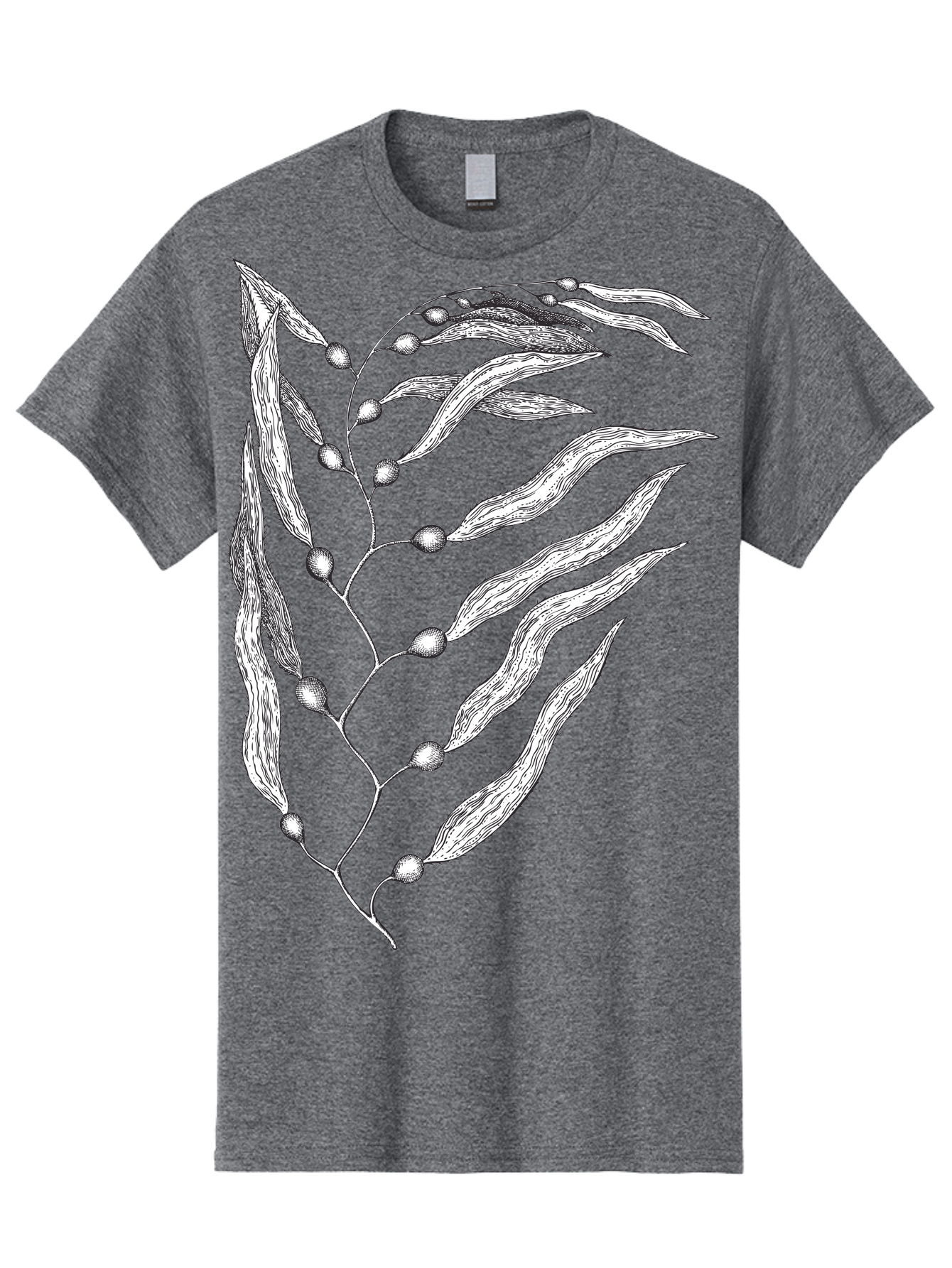 Seaweed Men'S Graphic Tee, 100% Cotton, Comfortable Casual Summer Wear, Machine Washable, Illustrated Branch With Leaves, Branch With Fruit, Foliage Illustration, Silver Leaves, Detailed Artwork, Botanical Illustration, Natural Elements, Aad754 21
