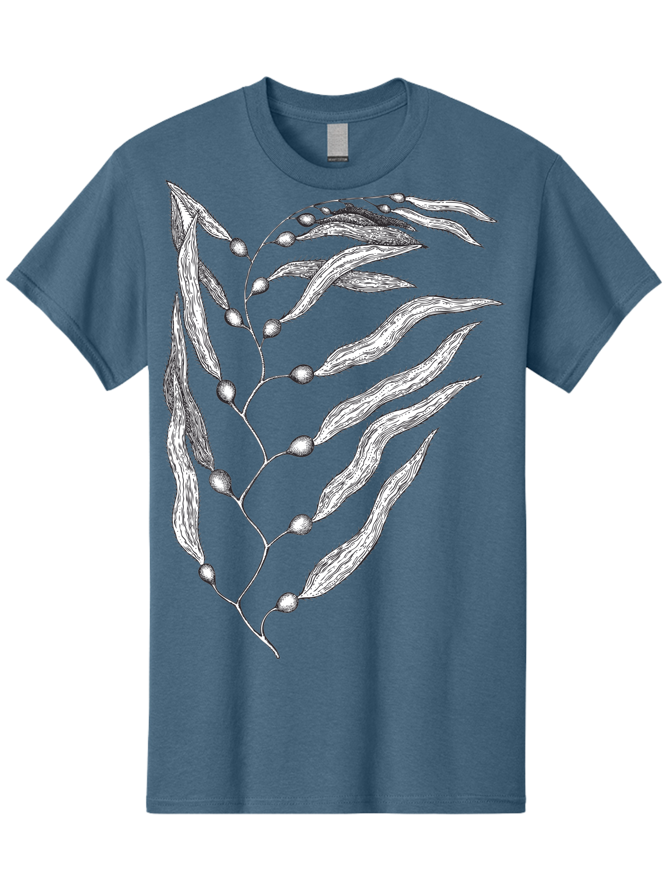 Seaweed Men'S Graphic Tee, 100% Cotton, Comfortable Casual Summer Wear, Machine Washable, Illustrated Branch With Leaves, Branch With Fruit, Foliage Illustration, Silver Leaves, Detailed Artwork, Botanical Illustration, Natural Elements, Aad754 11