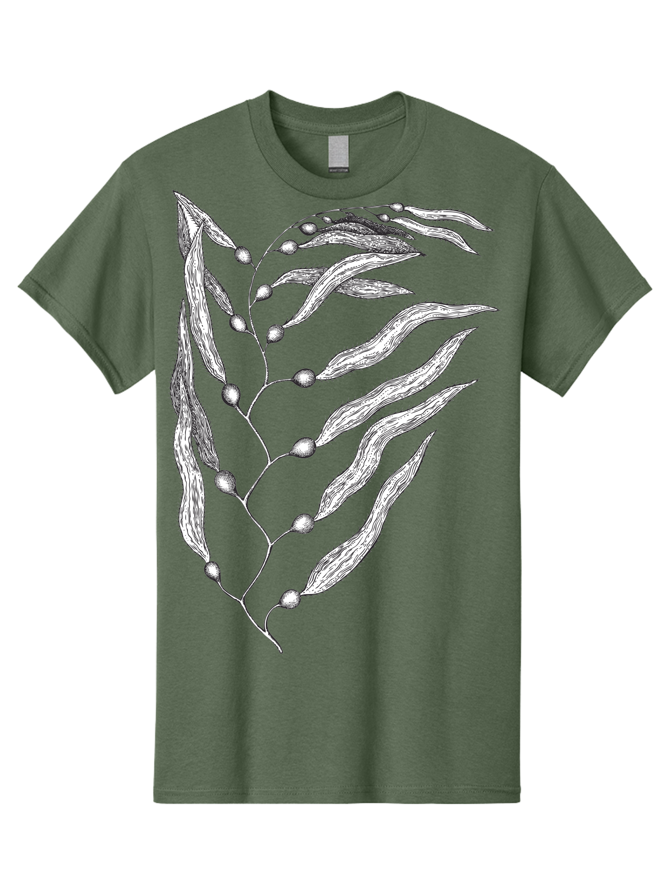 Seaweed Men'S Graphic Tee, 100% Cotton, Comfortable Casual Summer Wear, Machine Washable, Illustrated Branch With Leaves, Branch With Fruit, Foliage Illustration, Silver Leaves, Detailed Artwork, Botanical Illustration, Natural Elements, Aad754 13