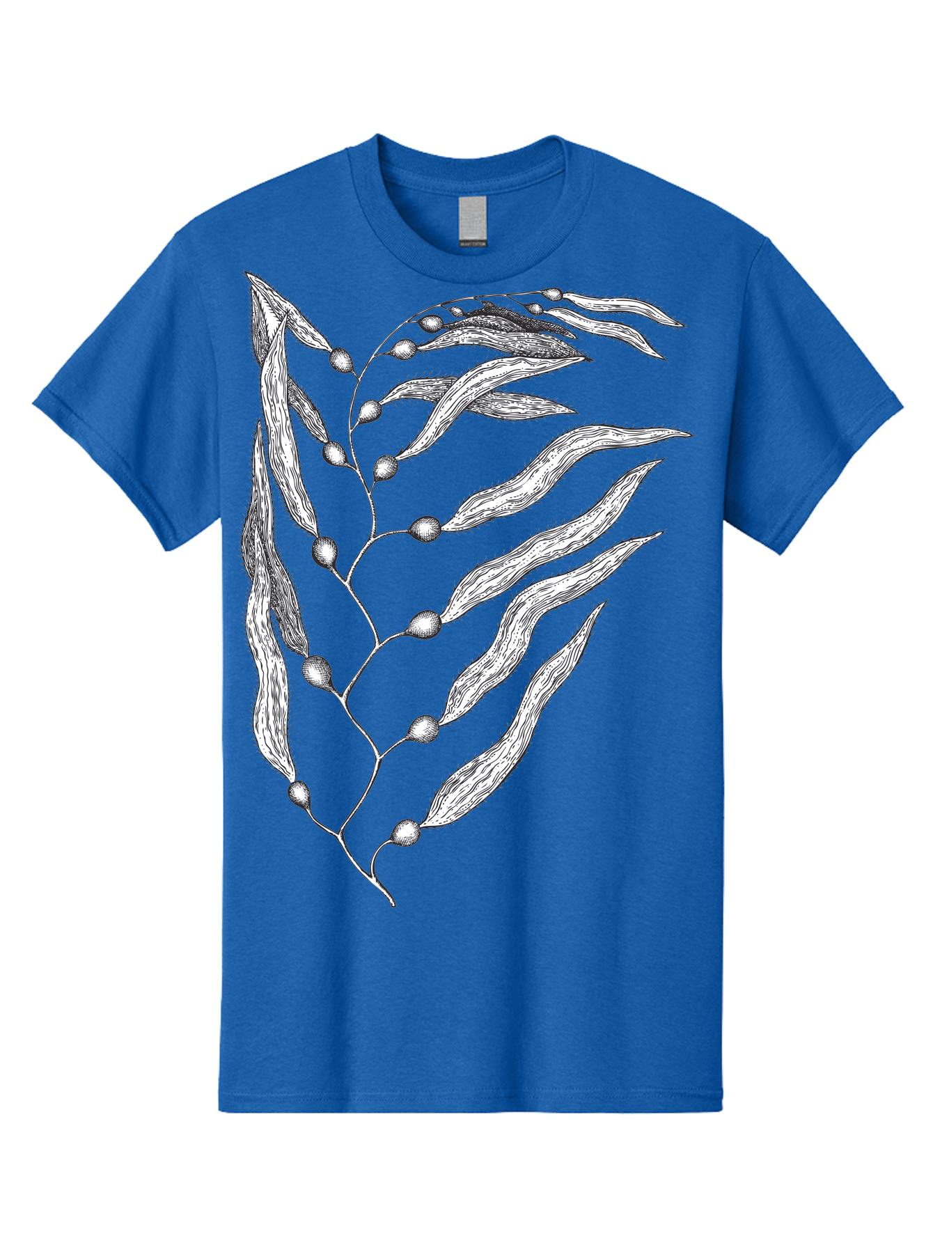 Seaweed Men'S Graphic Tee, 100% Cotton, Comfortable Casual Summer Wear, Machine Washable, Illustrated Branch With Leaves, Branch With Fruit, Foliage Illustration, Silver Leaves, Detailed Artwork, Botanical Illustration, Natural Elements, Aad754 19