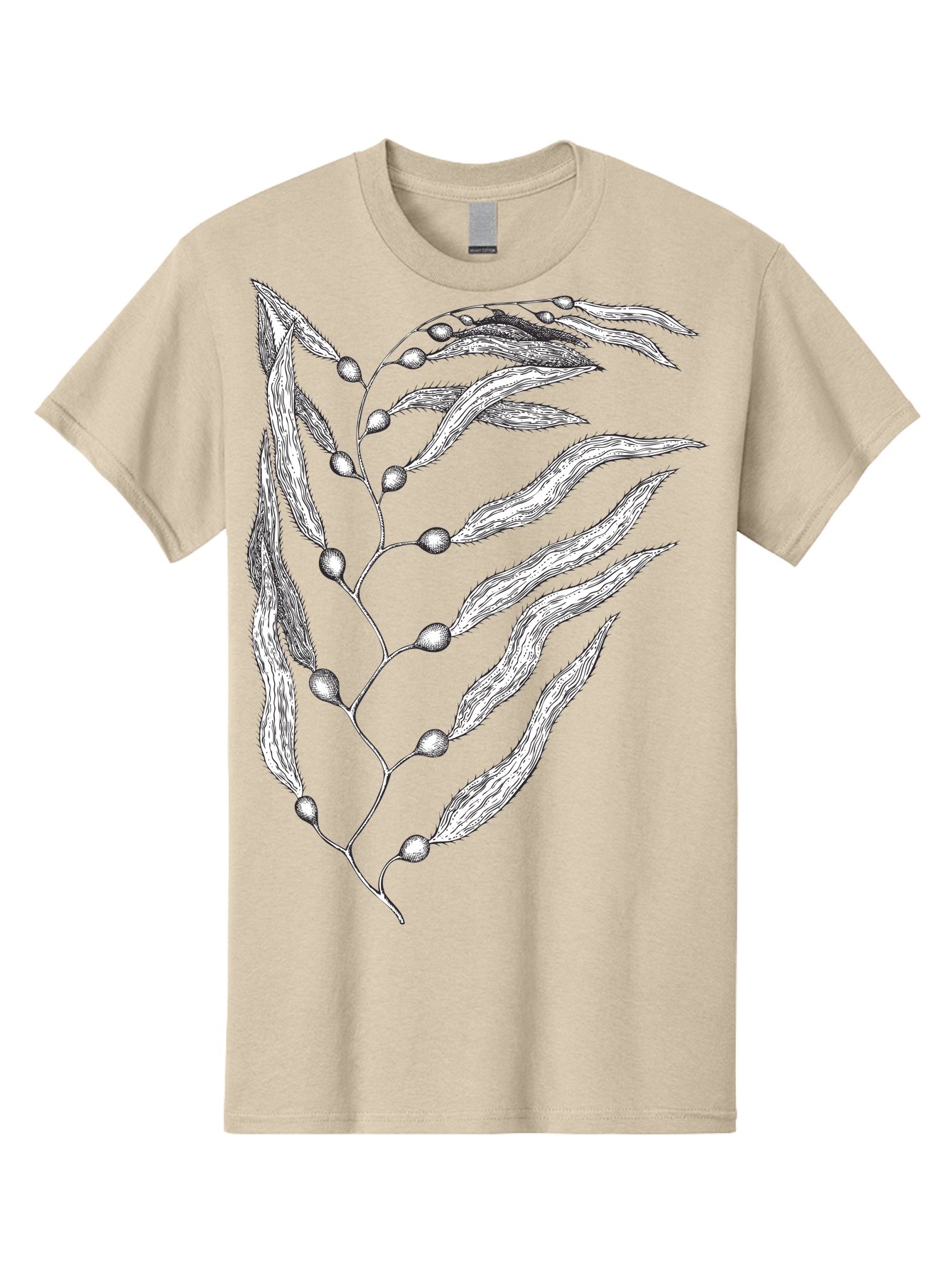 Seaweed Men'S Graphic Tee, 100% Cotton, Comfortable Casual Summer Wear, Machine Washable, Illustrated Branch With Leaves, Branch With Fruit, Foliage Illustration, Silver Leaves, Detailed Artwork, Botanical Illustration, Natural Elements, Aad754 5
