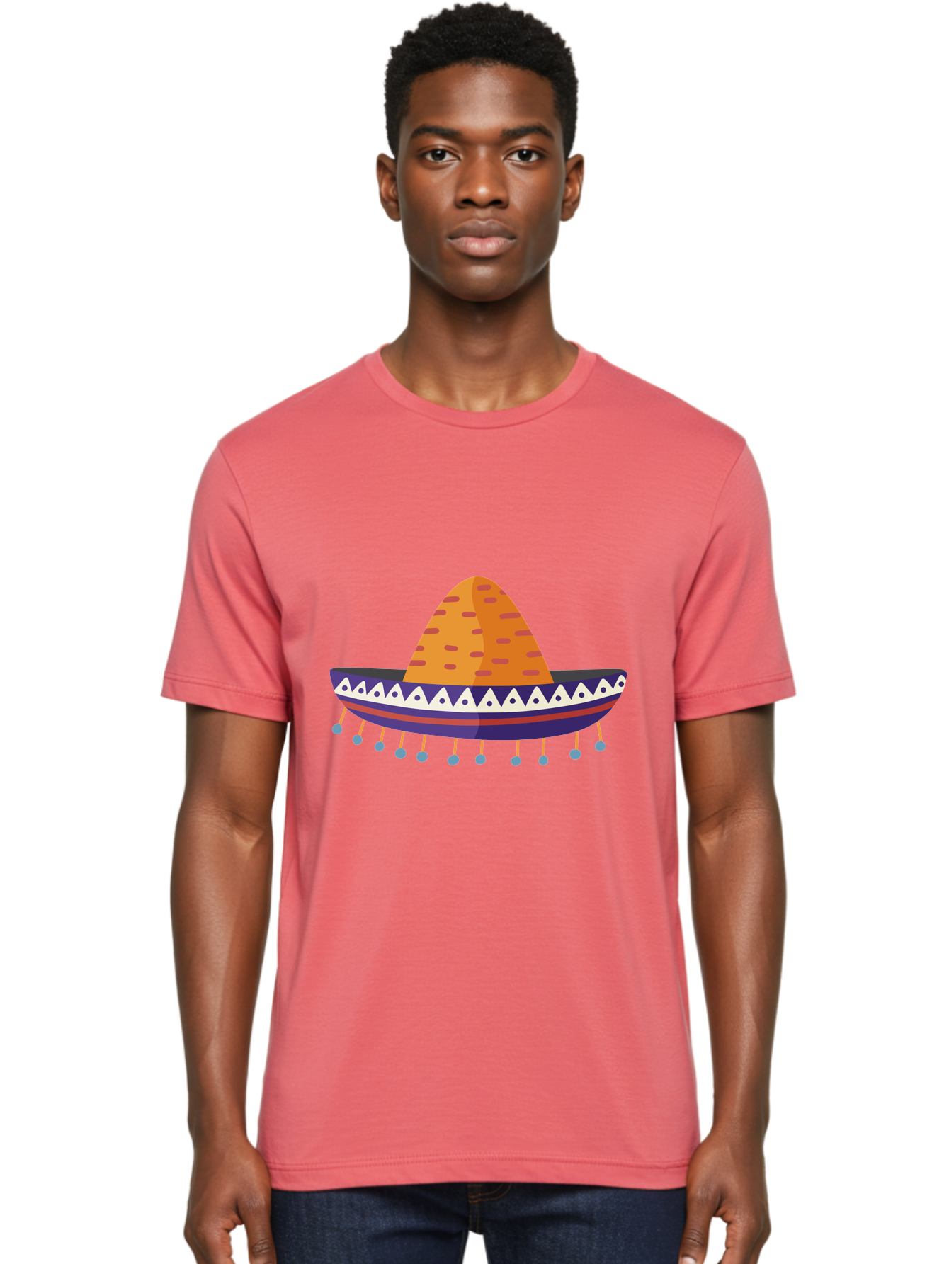 Sombrero-1 Men'S Graphic Tee, 100% Cotton, Comfortable Casual Summer Wear, Machine Washable, Traditional Mexican Hat, Vibrant Colors, Festive Atmosphere, Cultural Heritage, Colorful Tassels, Decorative Design, Latin American Style, Aad756 18