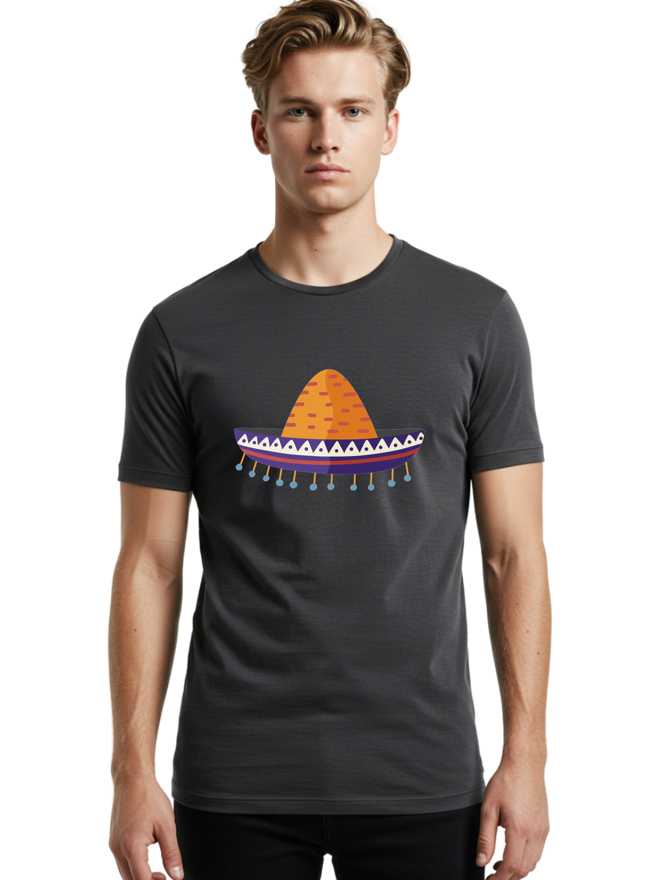 Sombrero-1 Men'S Graphic Tee, 100% Cotton, Comfortable Casual Summer Wear, Machine Washable, Traditional Mexican Hat, Vibrant Colors, Festive Atmosphere, Cultural Heritage, Colorful Tassels, Decorative Design, Latin American Style, Aad756 6