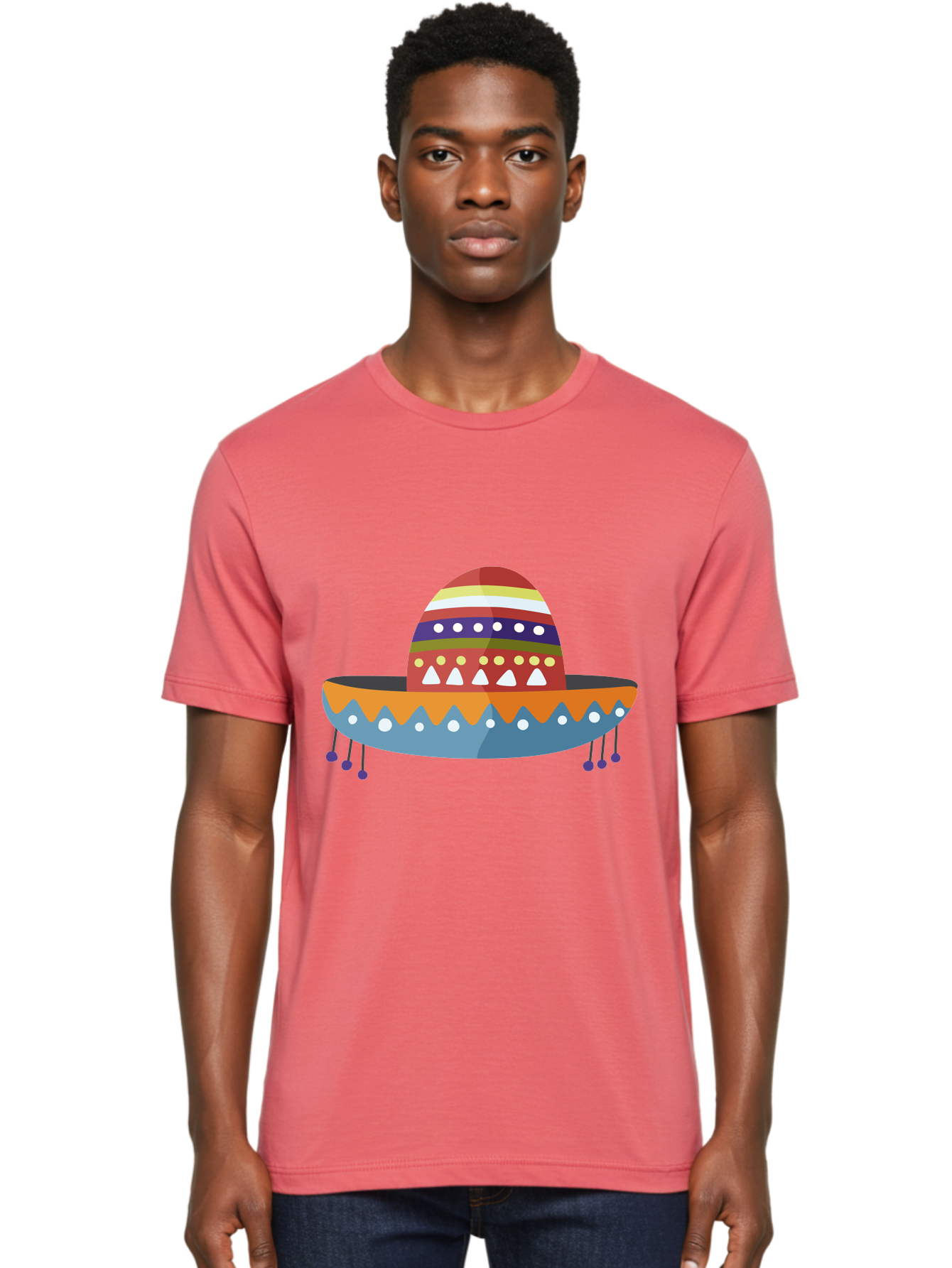 Sombrero Men'S Graphic Tee, 100% Cotton, Comfortable Casual Summer Wear, Machine Washable, Traditional Mexican Hat, Vibrant Colors, Festive Design, Cultural Heritage, Colorful Patterns, Decorative Elements, Fiesta Theme Aad759 4