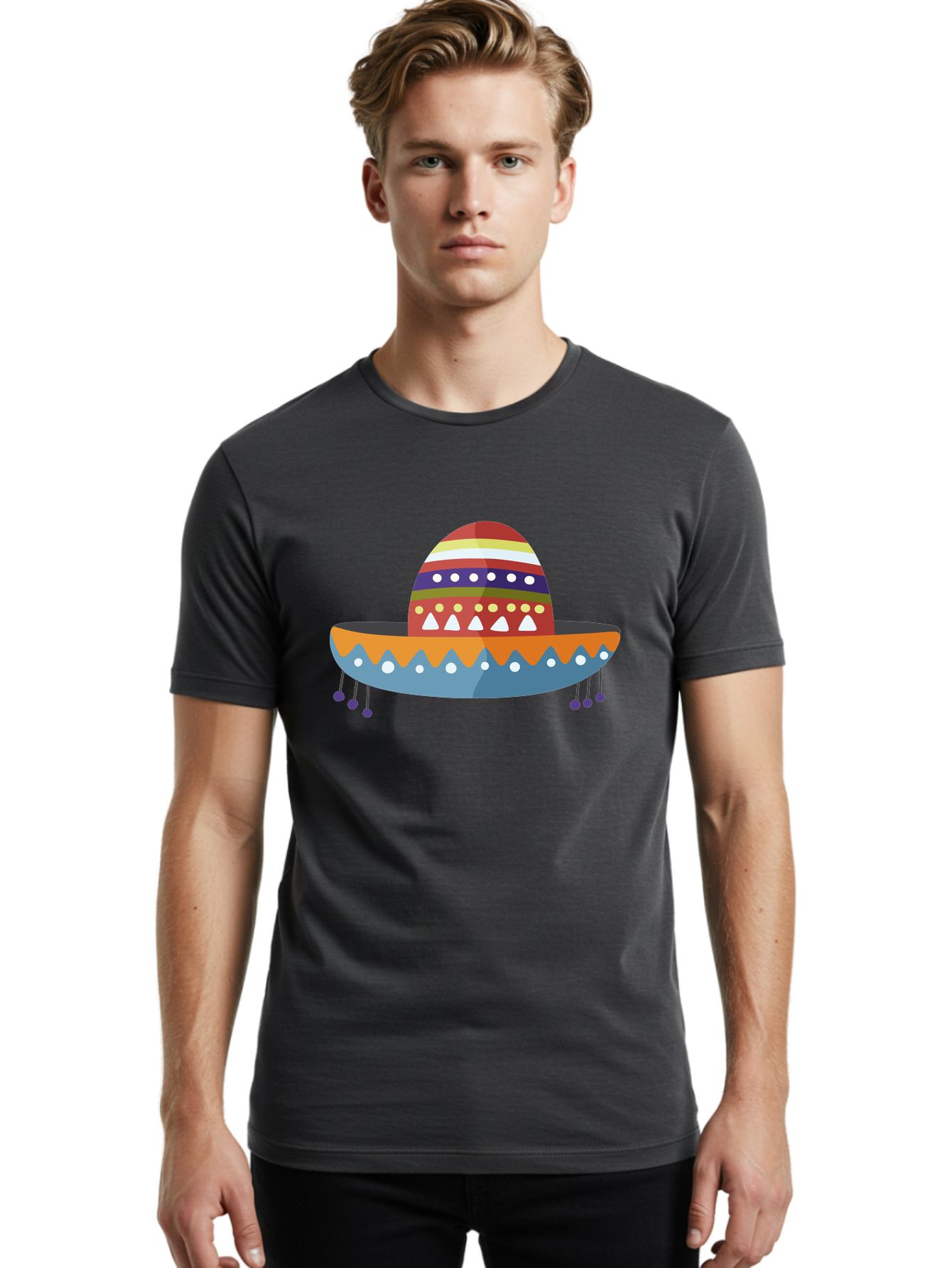Sombrero Men'S Graphic Tee, 100% Cotton, Comfortable Casual Summer Wear, Machine Washable, Traditional Mexican Hat, Vibrant Colors, Festive Design, Cultural Heritage, Colorful Patterns, Decorative Elements, Fiesta Theme Aad759 22