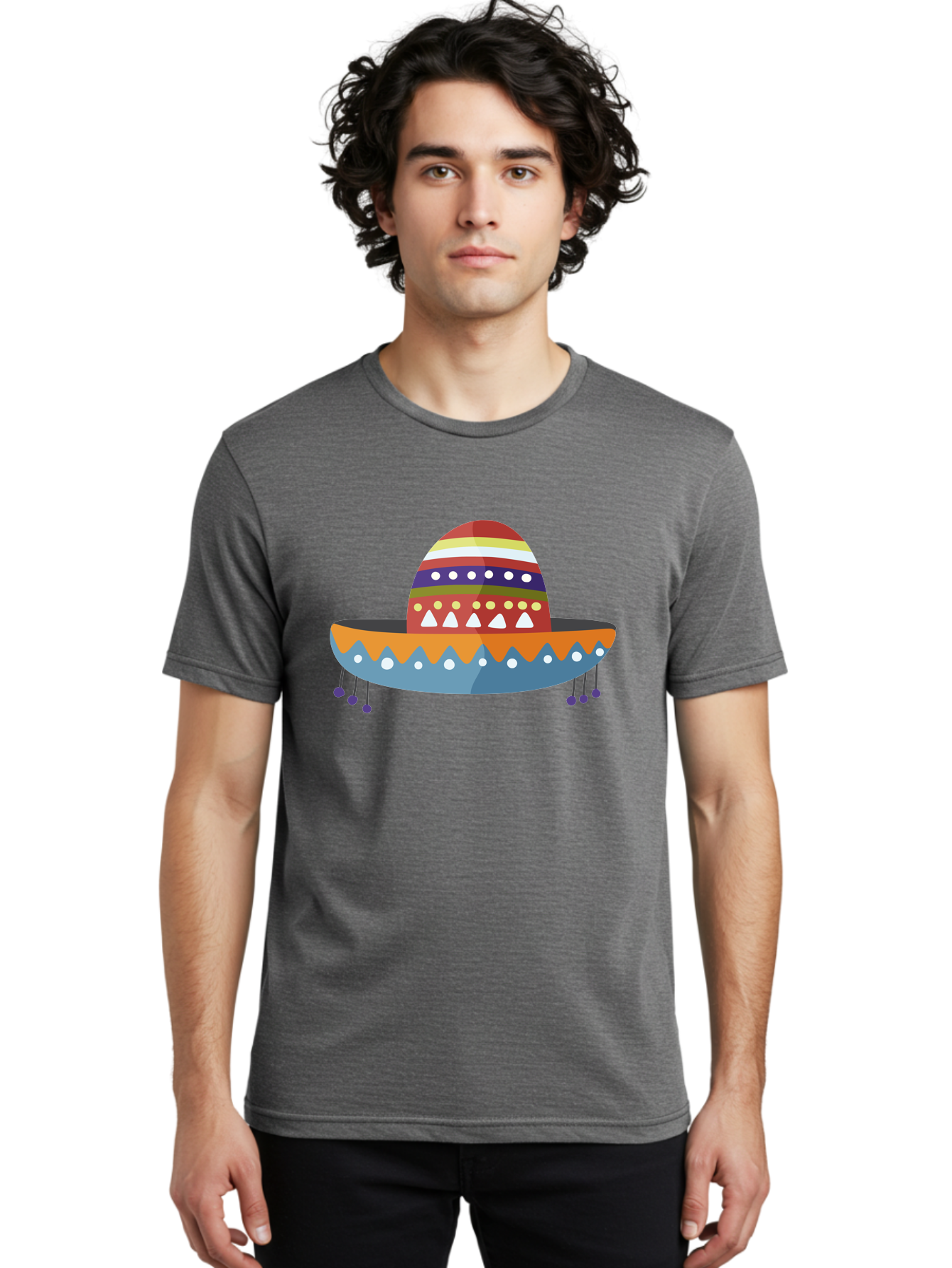 Sombrero Men'S Graphic Tee, 100% Cotton, Comfortable Casual Summer Wear, Machine Washable, Traditional Mexican Hat, Vibrant Colors, Festive Design, Cultural Heritage, Colorful Patterns, Decorative Elements, Fiesta Theme Aad759 20