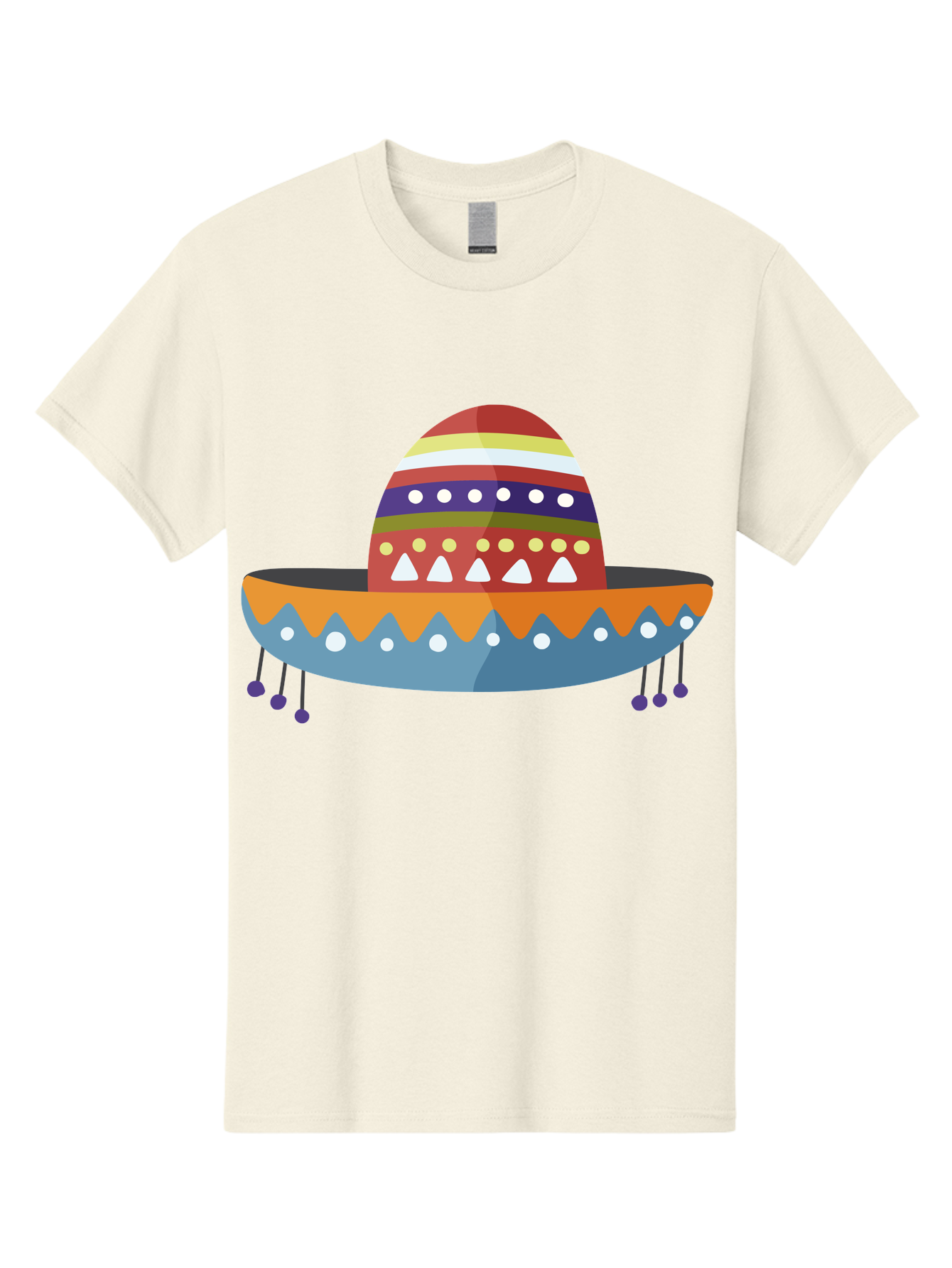 Sombrero Men'S Graphic Tee, 100% Cotton, Comfortable Casual Summer Wear, Machine Washable, Traditional Mexican Hat, Vibrant Colors, Festive Design, Cultural Heritage, Colorful Patterns, Decorative Elements, Fiesta Theme Aad759 25