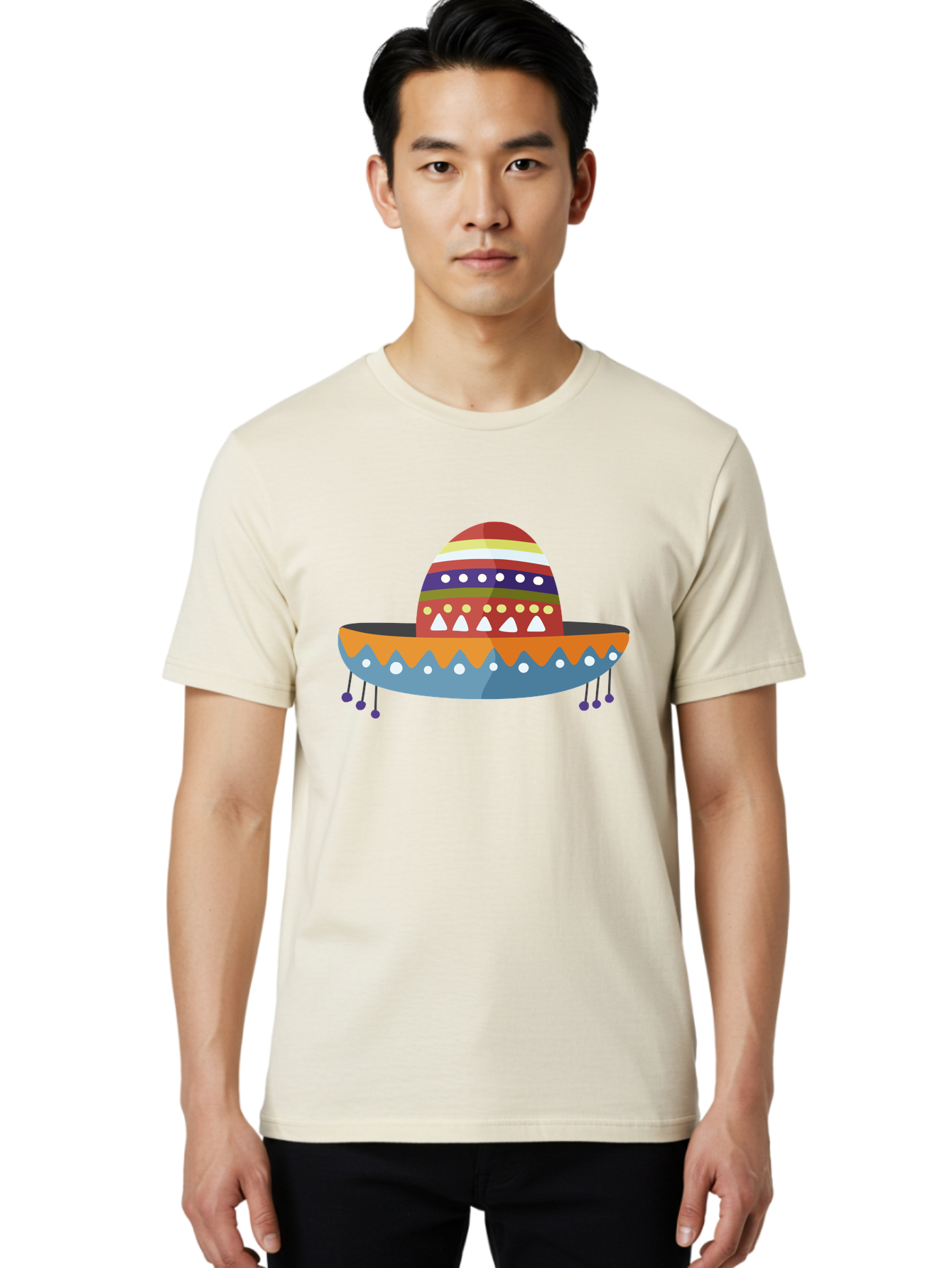Sombrero Men'S Graphic Tee, 100% Cotton, Comfortable Casual Summer Wear, Machine Washable, Traditional Mexican Hat, Vibrant Colors, Festive Design, Cultural Heritage, Colorful Patterns, Decorative Elements, Fiesta Theme Aad759 26