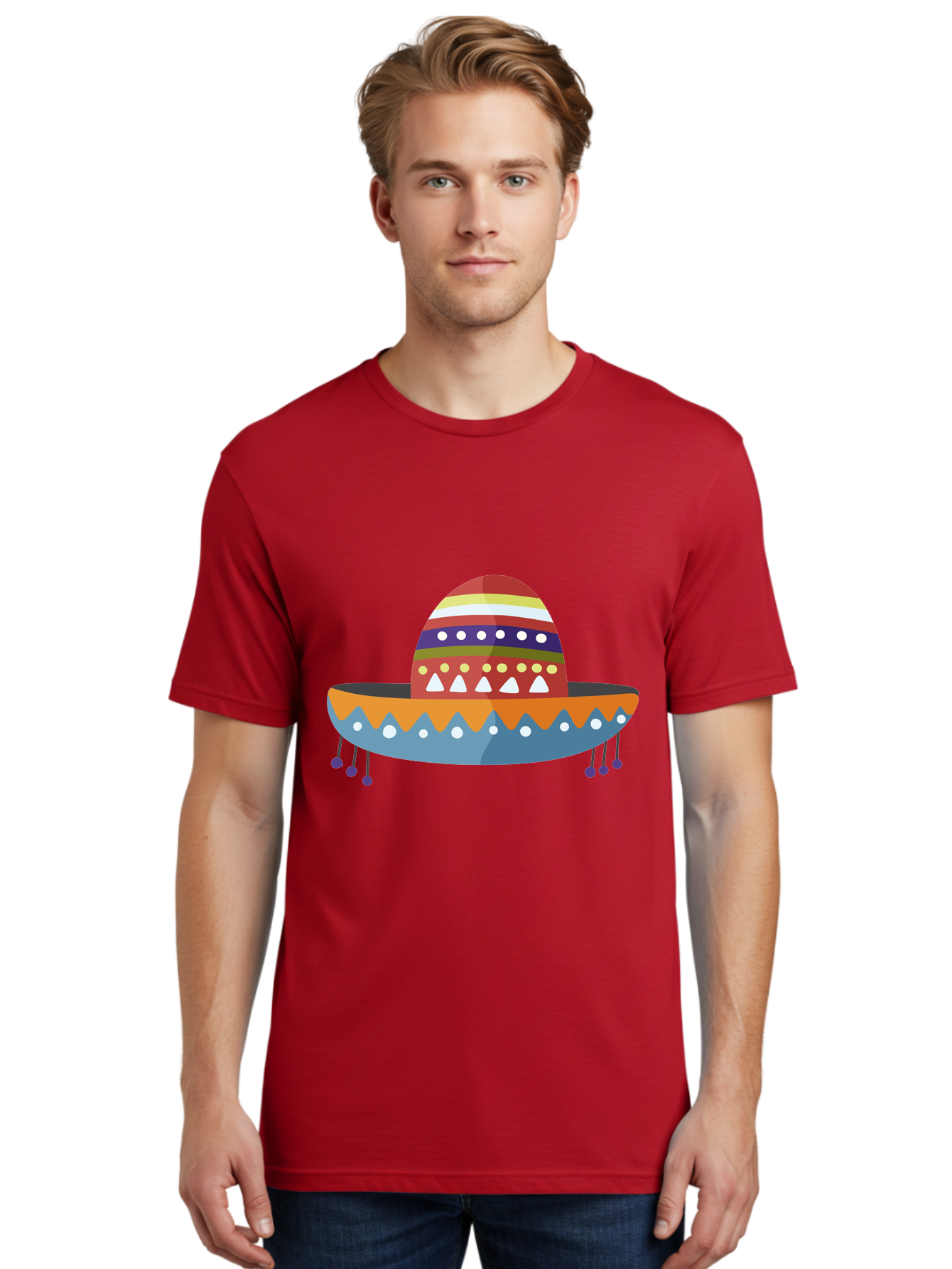 Sombrero Men'S Graphic Tee, 100% Cotton, Comfortable Casual Summer Wear, Machine Washable, Traditional Mexican Hat, Vibrant Colors, Festive Design, Cultural Heritage, Colorful Patterns, Decorative Elements, Fiesta Theme Aad759 16