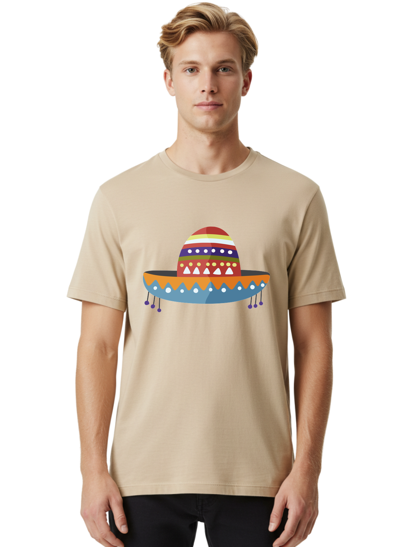 Sombrero Men'S Graphic Tee, 100% Cotton, Comfortable Casual Summer Wear, Machine Washable, Traditional Mexican Hat, Vibrant Colors, Festive Design, Cultural Heritage, Colorful Patterns, Decorative Elements, Fiesta Theme Aad759 28
