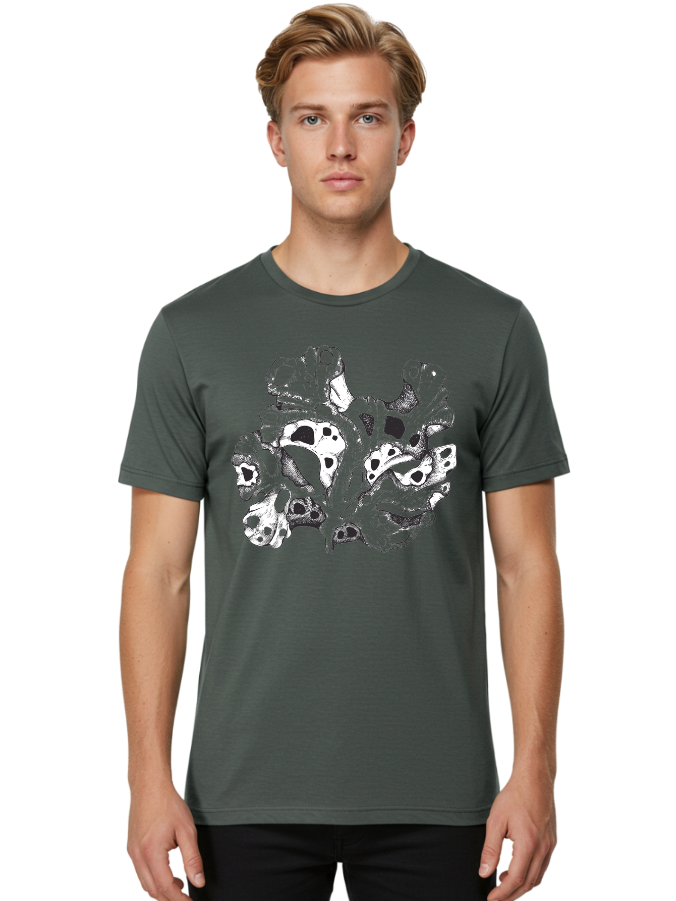 Splat-Art Men'S Graphic Tee, 100% Cotton, Comfortable Casual Summer Wear, Machine Washable, Abstract Skull, Organic Shapes, Surreal Art, Fantasy Design, Mysterious Graphics, Dark And Moody Atmosphere, Complex Patterns, Aad760 20