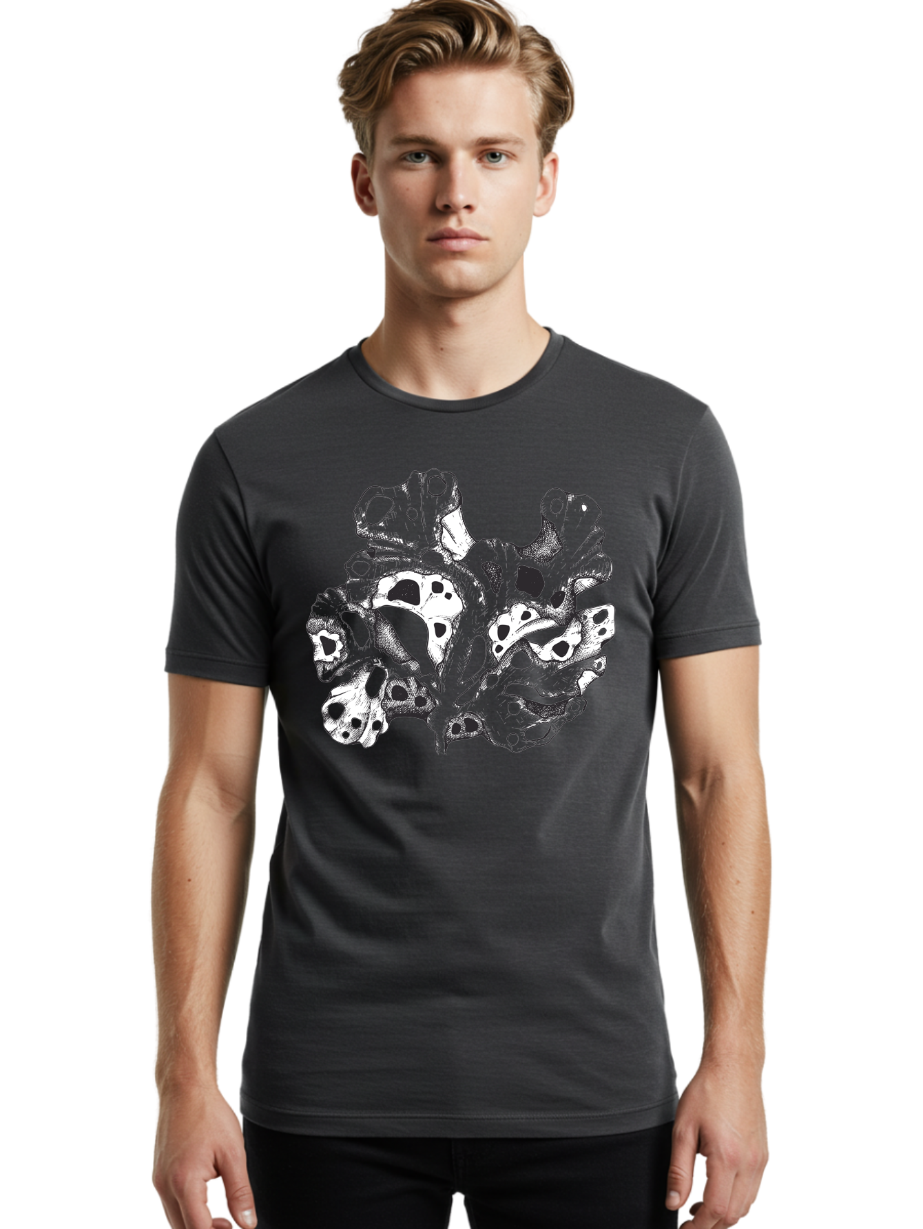 Splat-Art Men'S Graphic Tee, 100% Cotton, Comfortable Casual Summer Wear, Machine Washable, Abstract Skull, Organic Shapes, Surreal Art, Fantasy Design, Mysterious Graphics, Dark And Moody Atmosphere, Complex Patterns, Aad760 24