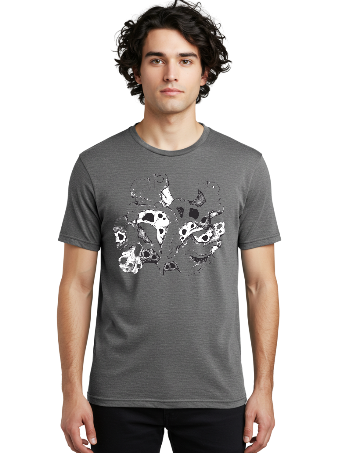 Splat-Art Men'S Graphic Tee, 100% Cotton, Comfortable Casual Summer Wear, Machine Washable, Abstract Skull, Organic Shapes, Surreal Art, Fantasy Design, Mysterious Graphics, Dark And Moody Atmosphere, Complex Patterns, Aad760 26