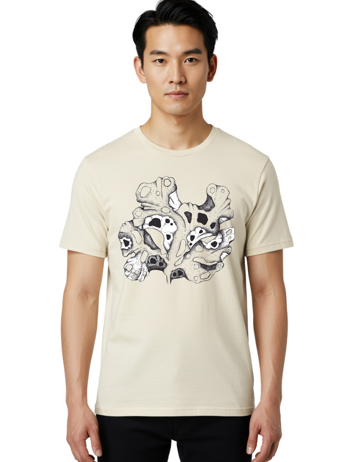 Splat-Art Men'S Graphic Tee, 100% Cotton, Comfortable Casual Summer Wear, Machine Washable, Abstract Skull, Organic Shapes, Surreal Art, Fantasy Design, Mysterious Graphics, Dark And Moody Atmosphere, Complex Patterns, Aad760 6